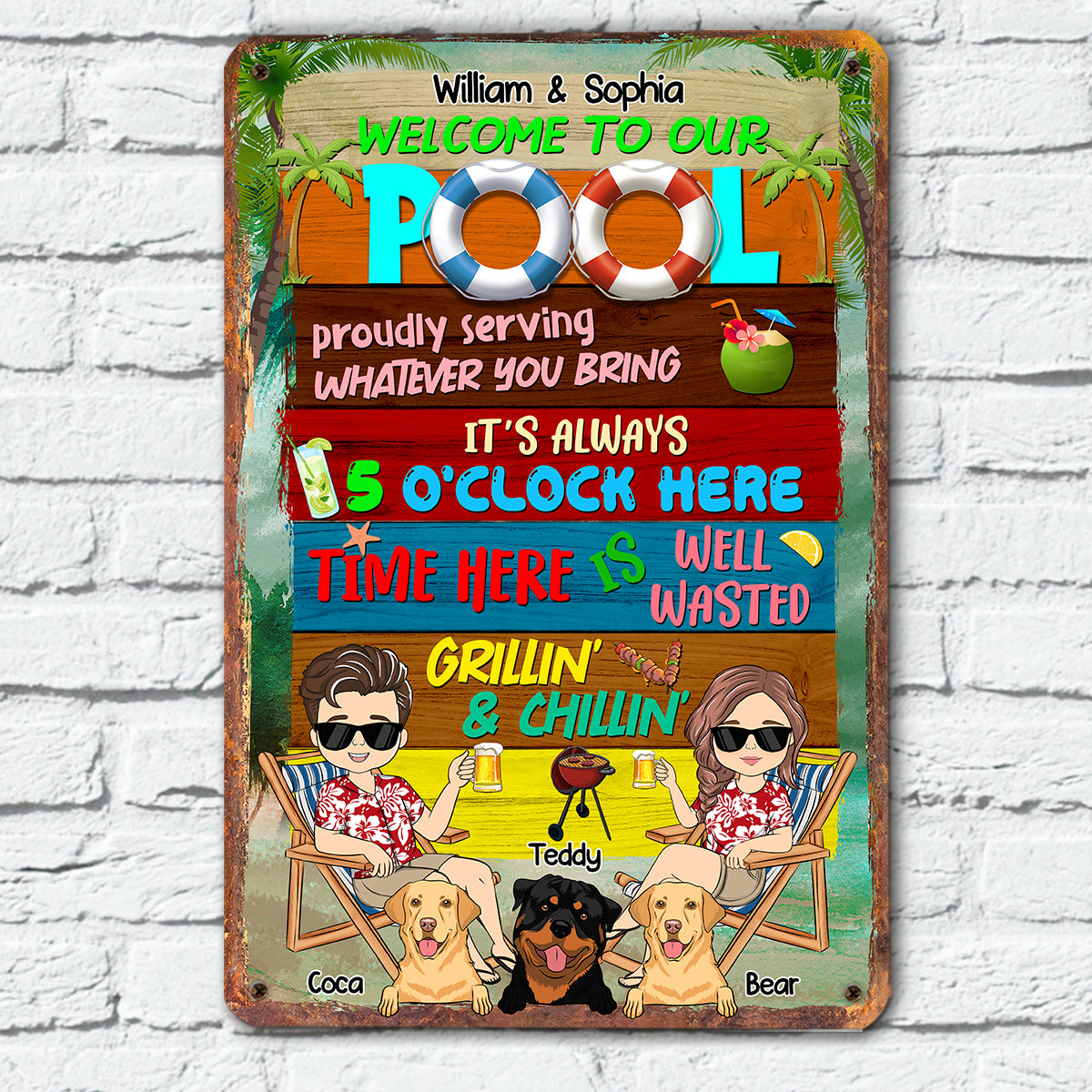 Welcome To Our Pool - Exquisite Personalized Custom Metal Sign for Home and Office