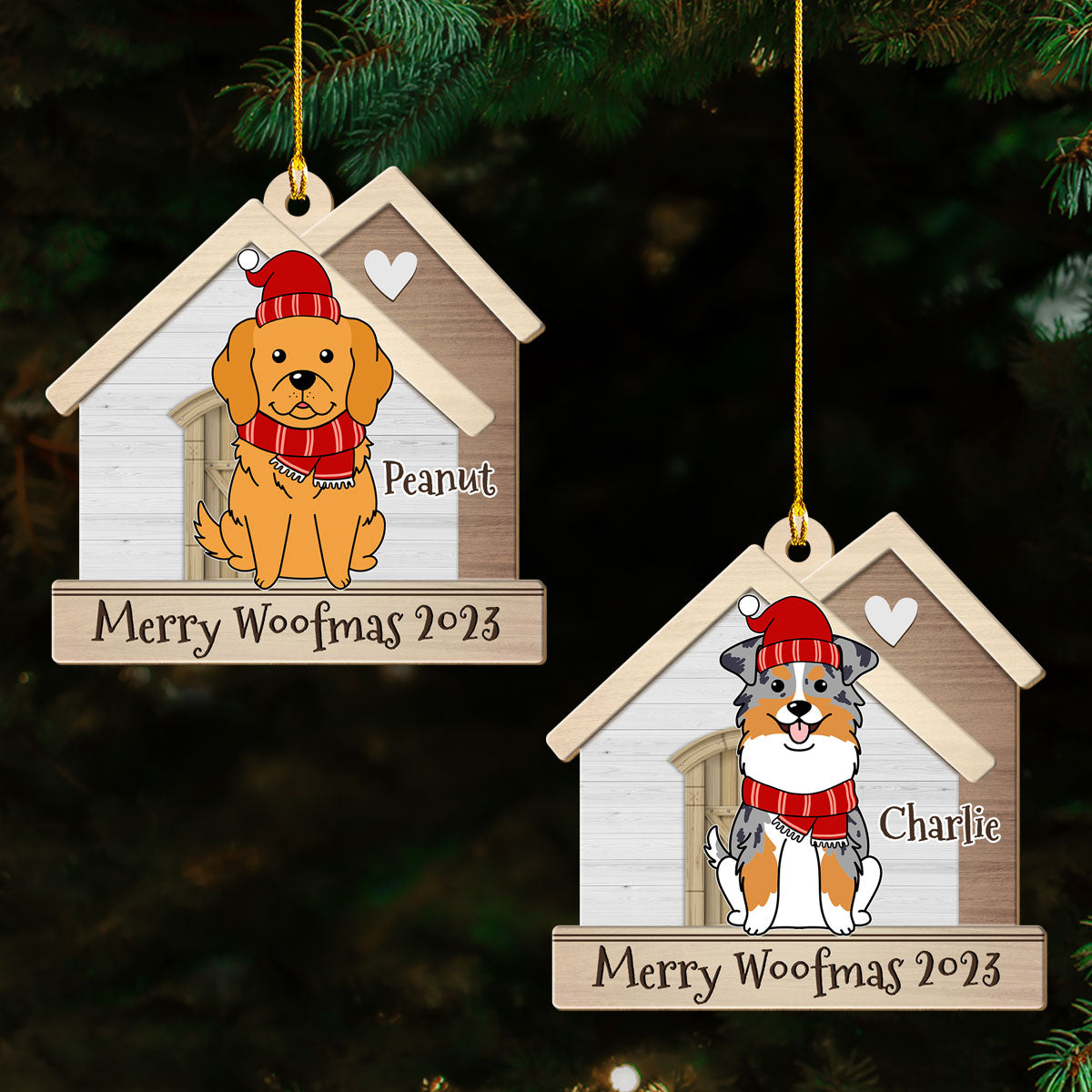 Customizable 1 - Layered Wood Ornament: Dog in a Happy House for Personalized Gifting
