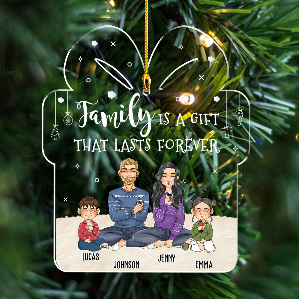Family Is A Gift - Customizable Personalized Acrylic Christmas Ornament (4' Diameter, 0.2' Thickness)