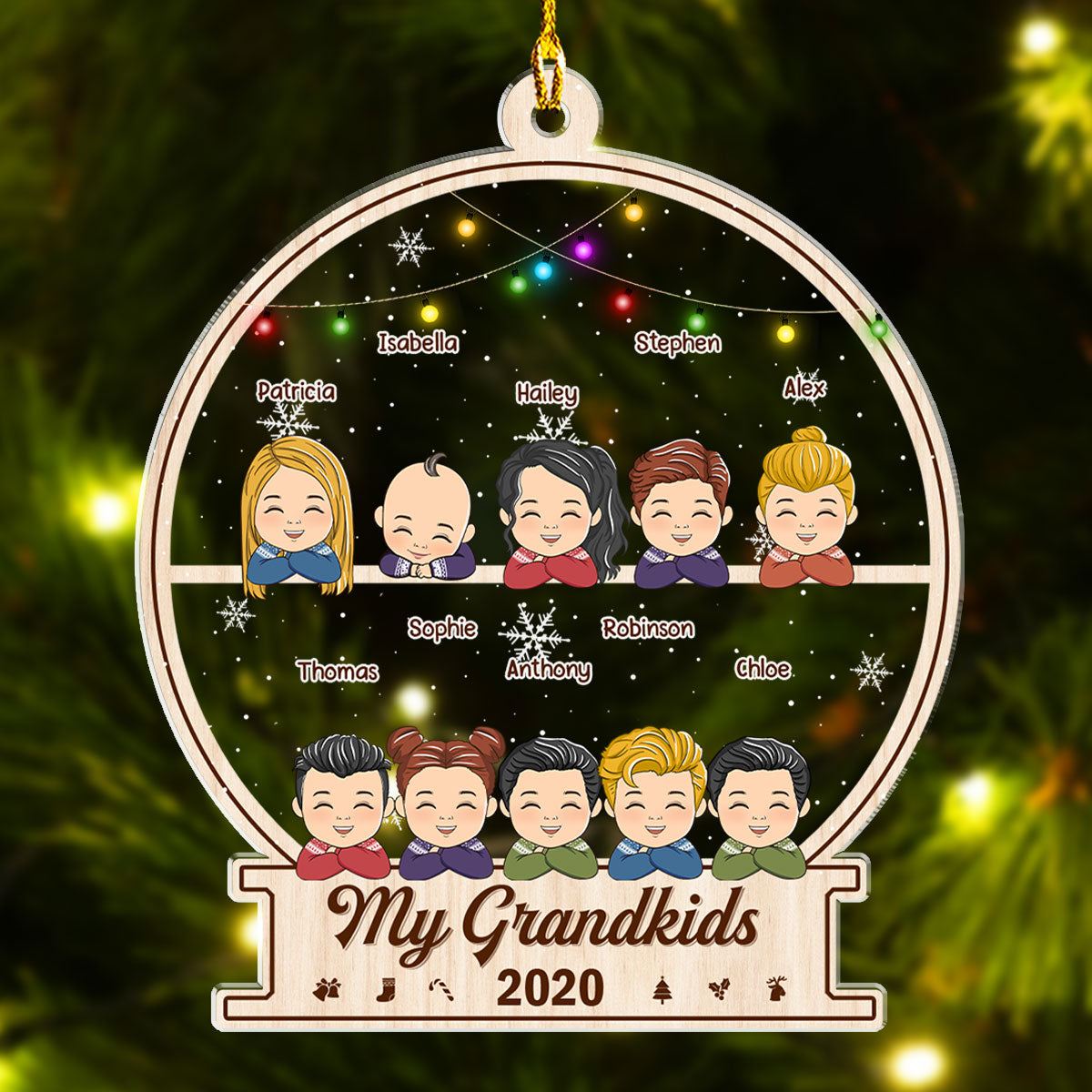 Charming Personalized Custom Acrylic Ornament for Grandkids (Version 7 - 12 Kids)