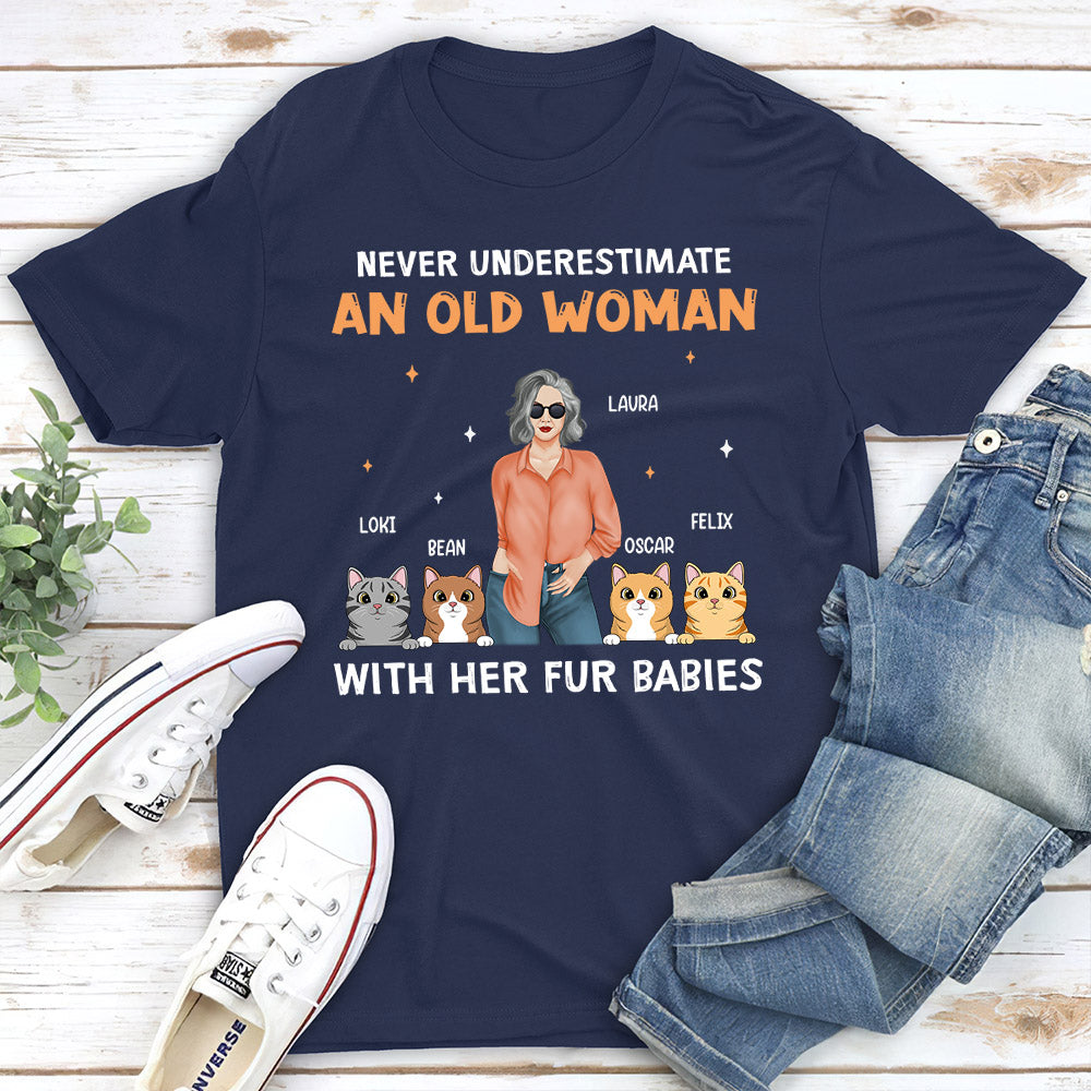 Old Woman With Cat - Personalized Custom Unisex 5.3 oz T-shirt for Pet Lovers