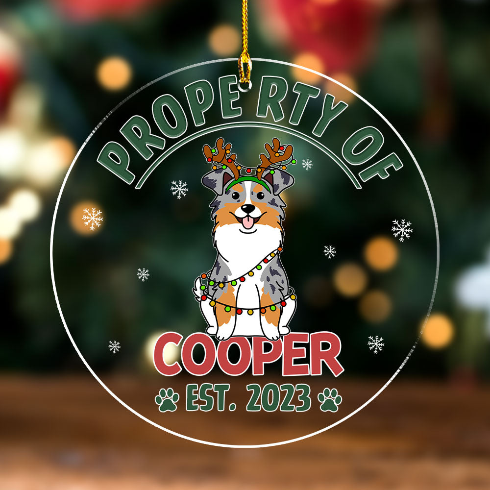 Personalized Custom Acrylic Christmas Ornament - Property Of Simple Dog