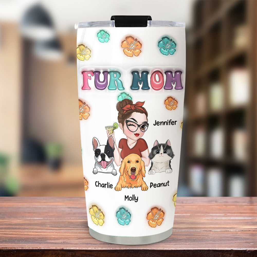 Fur Mom Summer - Unique Personalized Custom 3D Inflated Effect 20oz Stainless Steel Tumbler for All Occasions