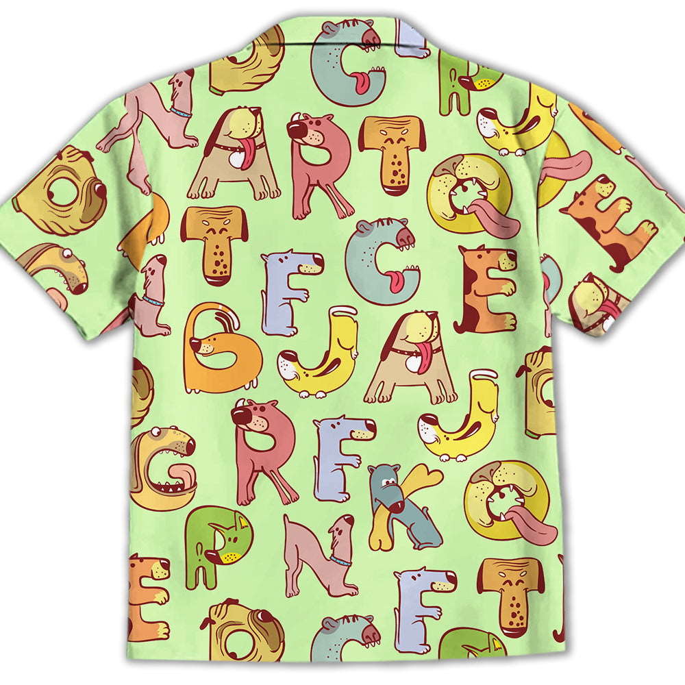 Green Dog And Alphabet Kids' Button-up Shirt - Ideal Gift for Kids