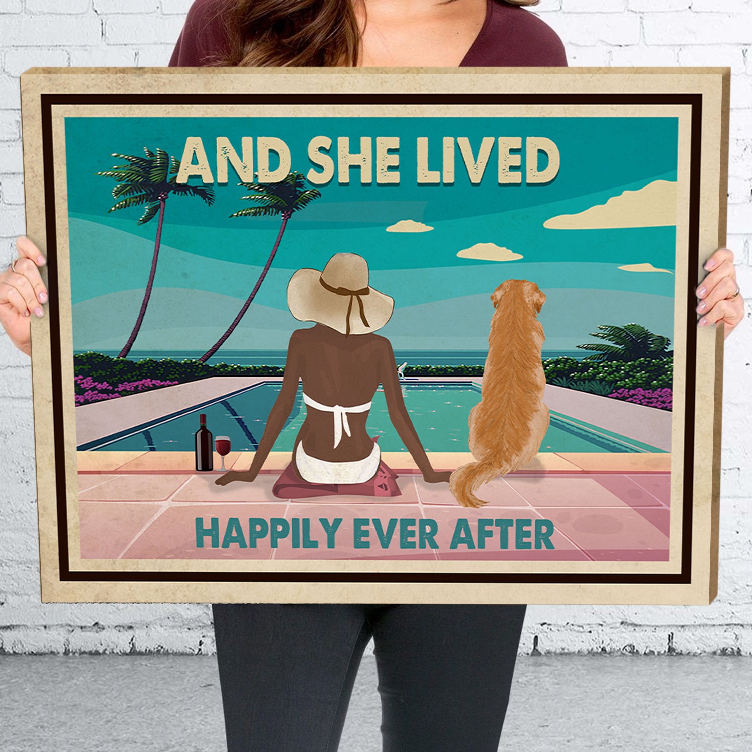 Personalized Custom Pool, Wine, and Dogs Canvas - Ideal Gift for Pet Lovers