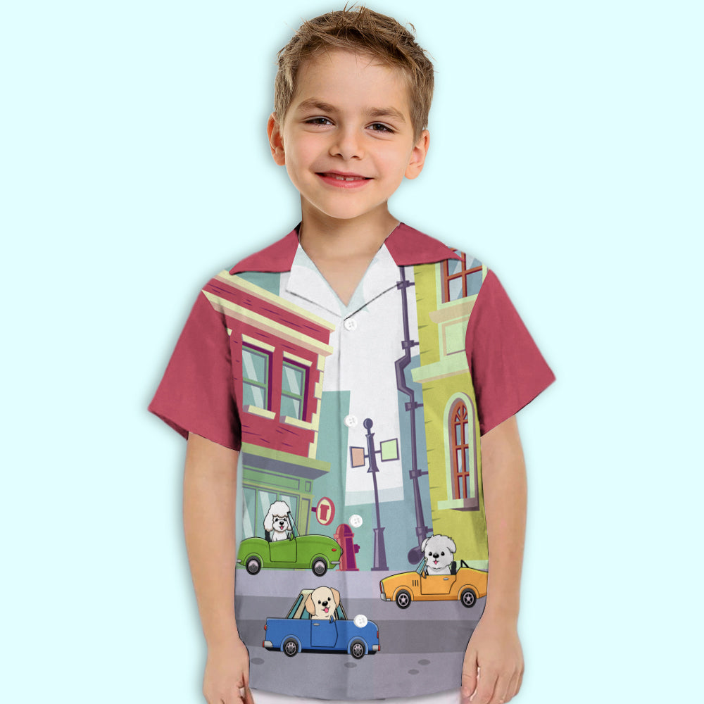 Adorable Dog And Car Theme - Kids Button - up Shirt for All Occasions