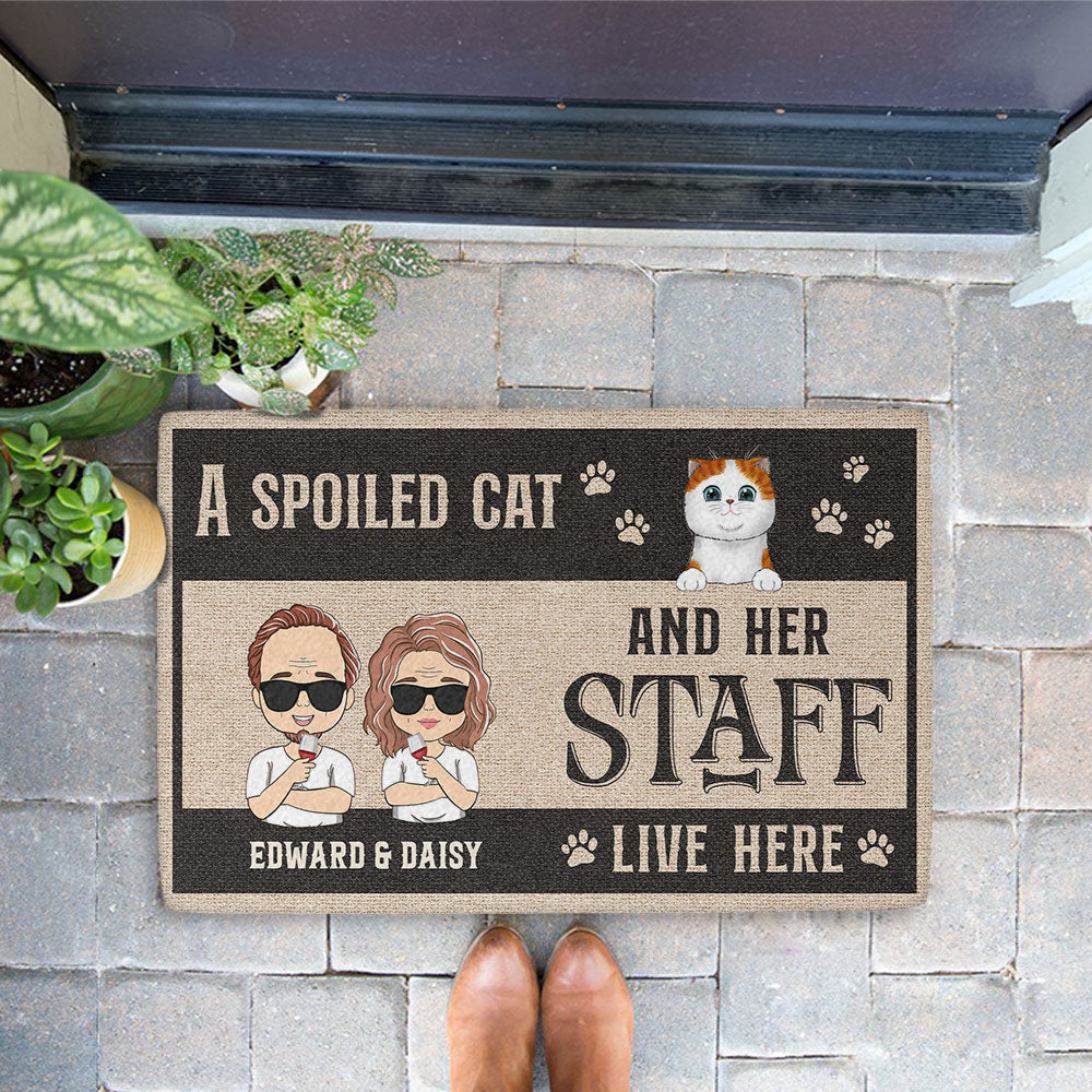 Cat And Staff - Personalized Custom Doormat with Your Cat's Picture