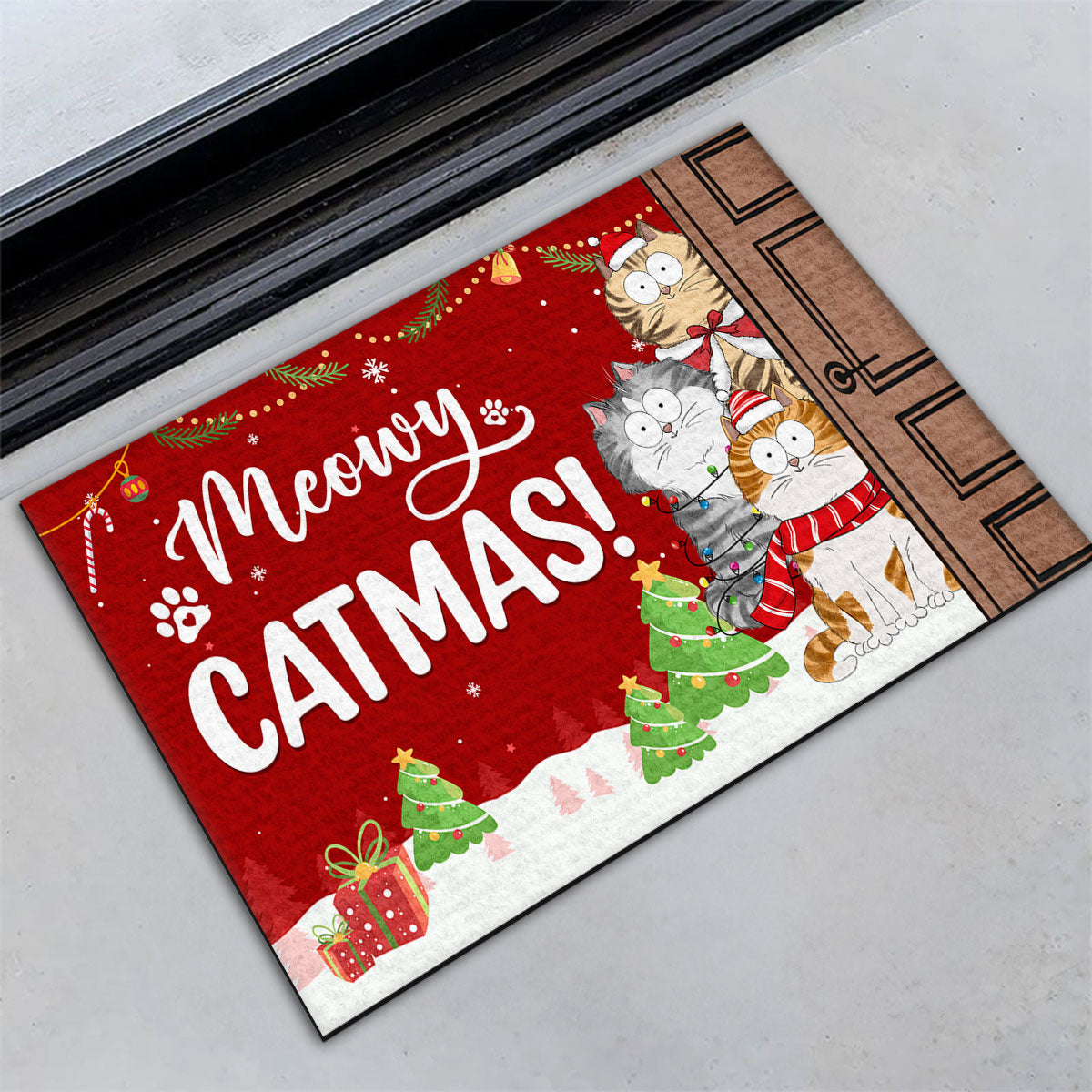 Personalized Custom Christmas Doormat with Your Beloved Cat or Dog - Have A Very Meowy Christmas