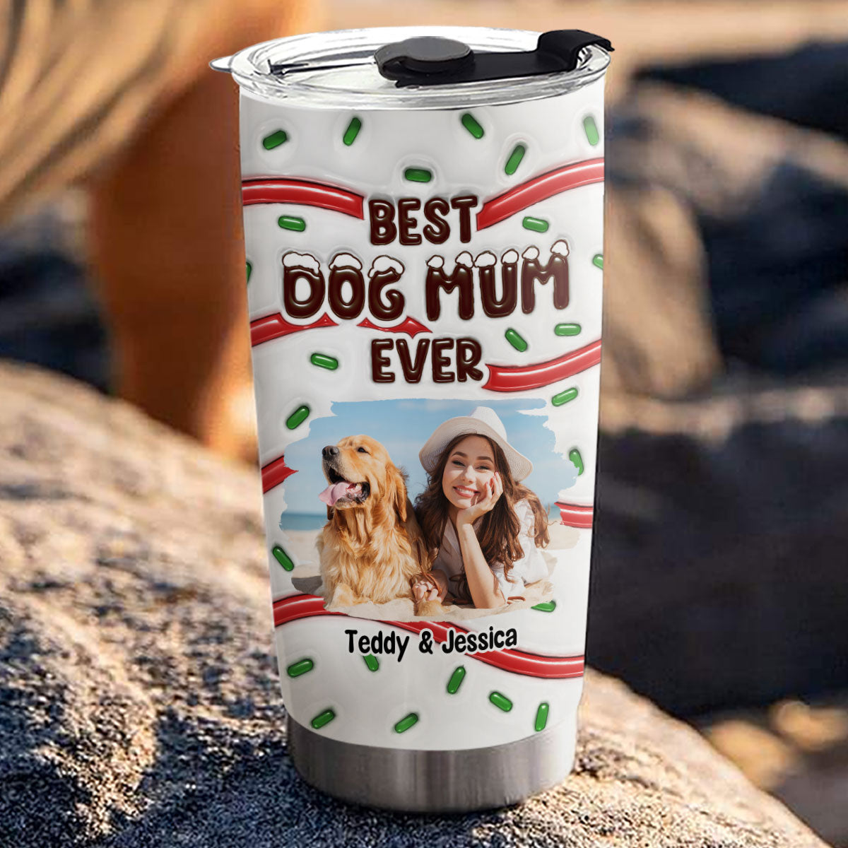Best Personalized Custom 3D Inflated Effect Tumbler with Dog Mom Cake Photo - Ideal for Dog Lovers