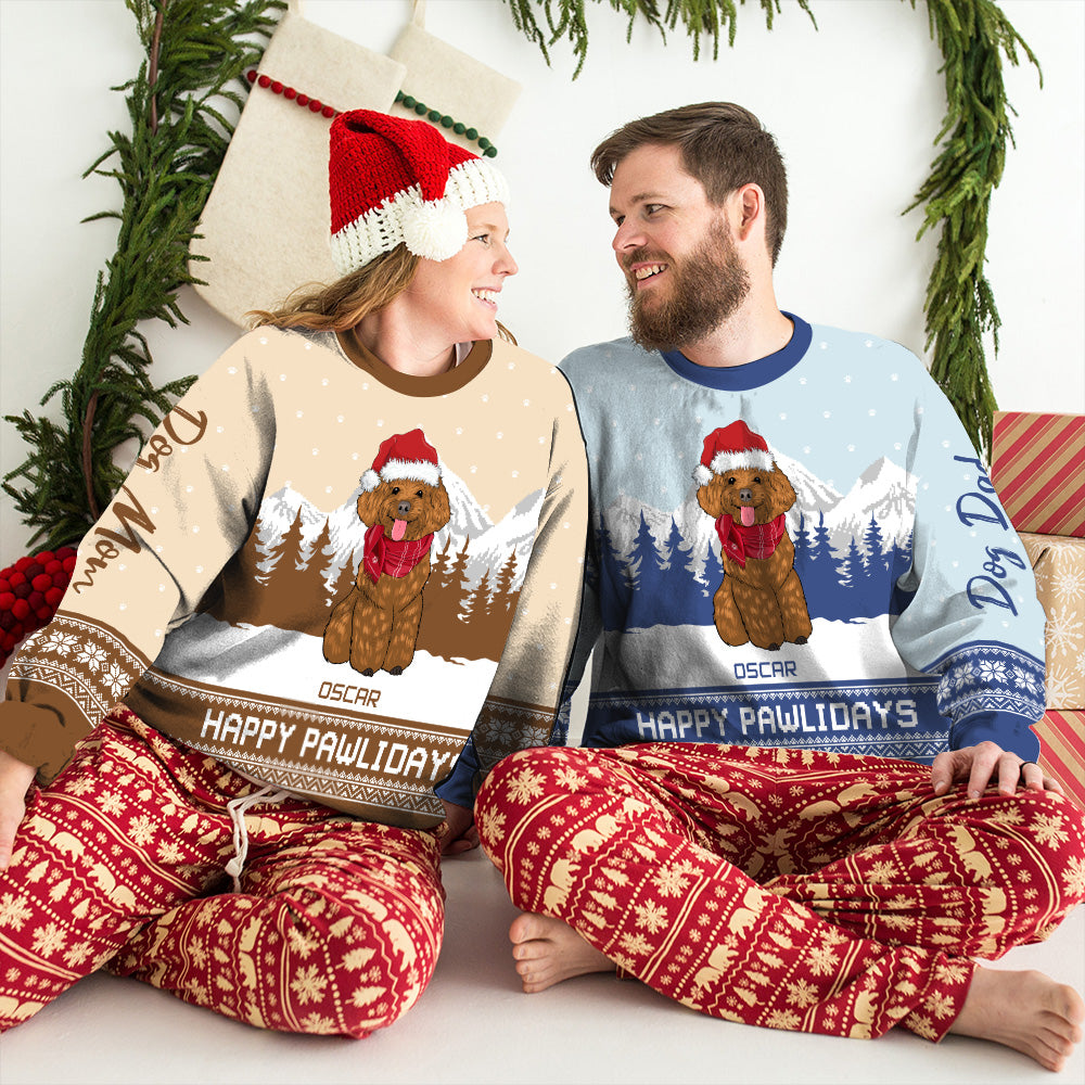 Pawlidays Mom Dad - Personalized Custom All-Over-Print Unisex Polyester Blend 8.8 oz Sweatshirt for Pet Lovers