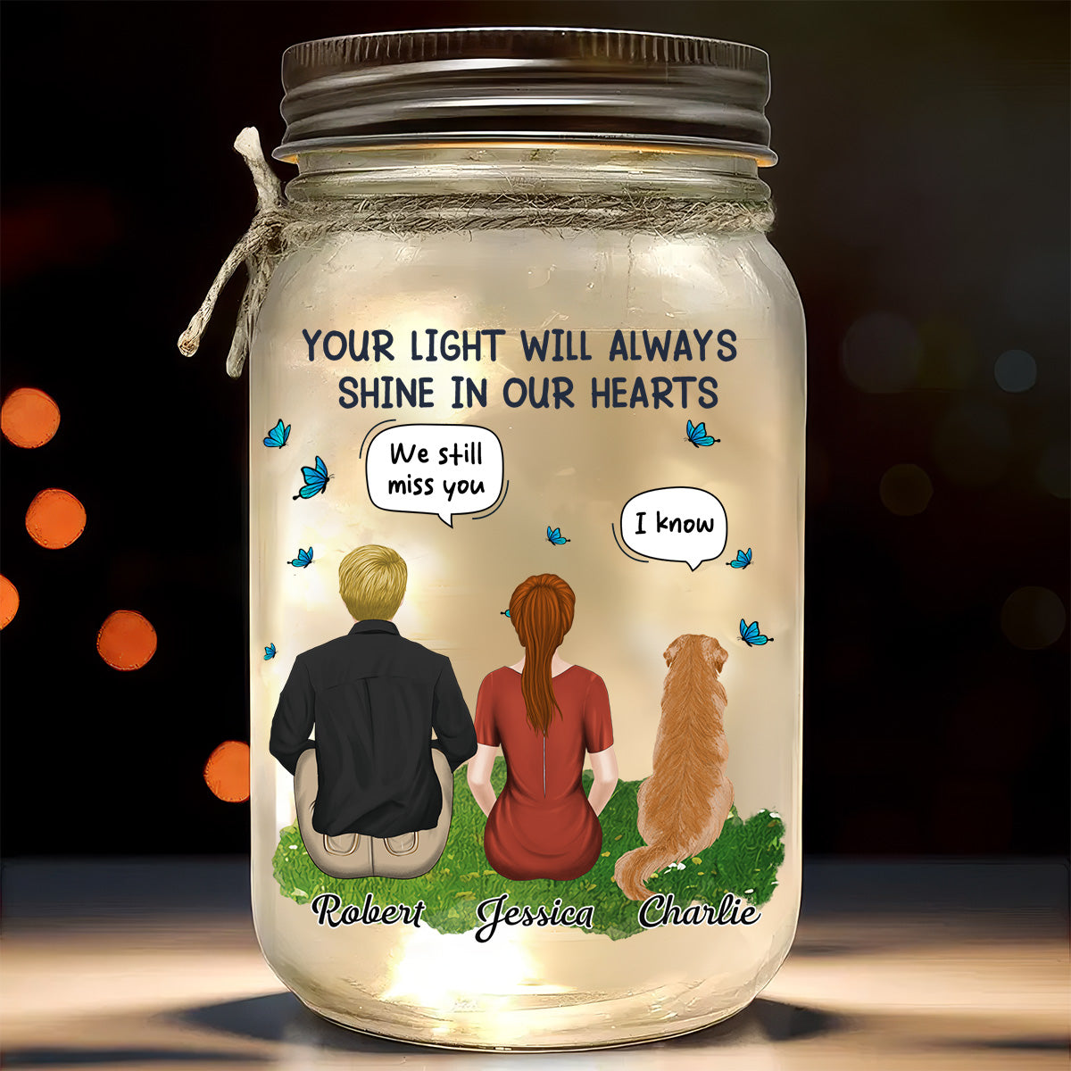 Your Light Will Always Shine In Our Hearts - 16oz Personalized Custom Mason Jar Light for Pet Lovers