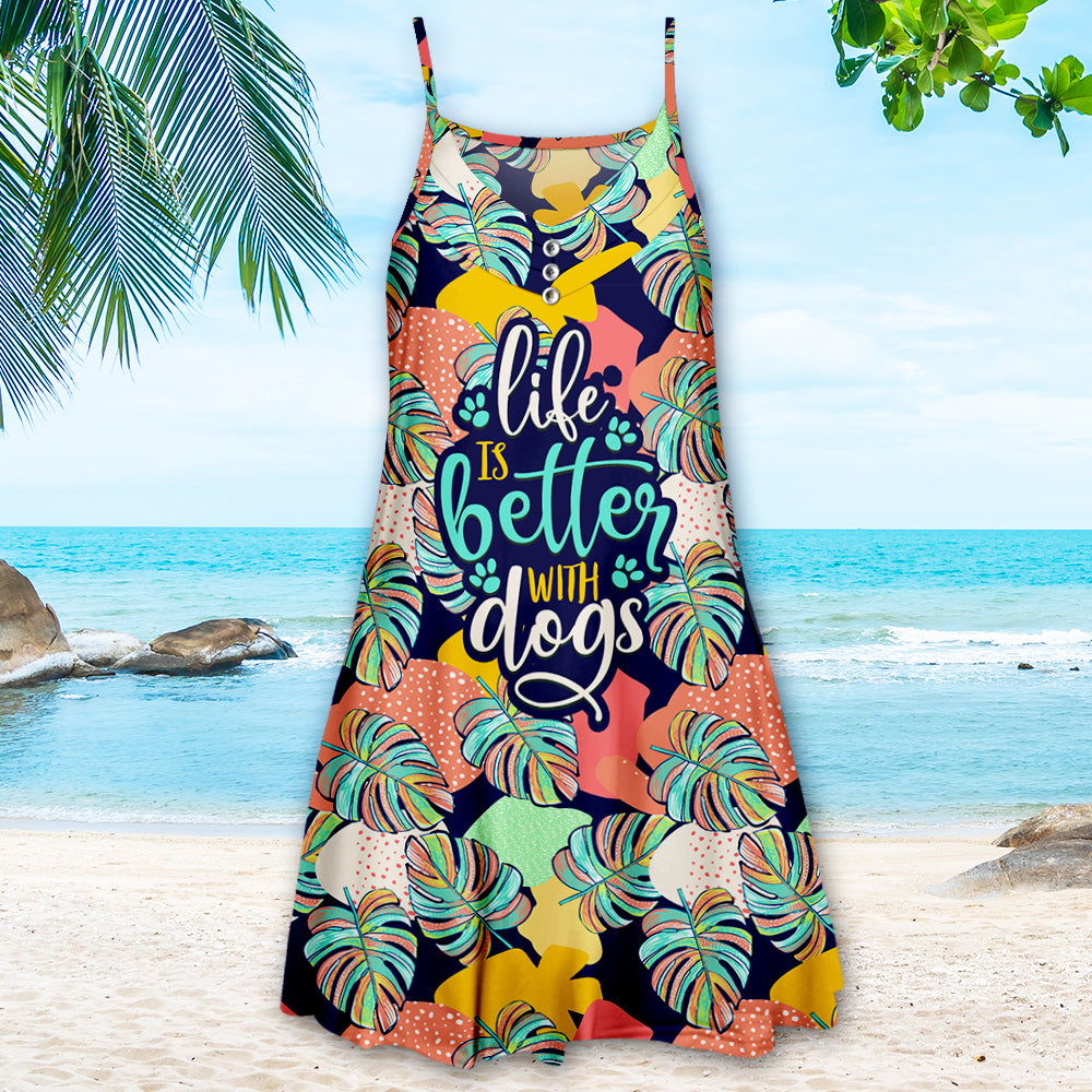 Navy Life Is Better With Dogs Pattern Strappy Dress - Ideal for Pet Lovers and Fashion Enthusiasts