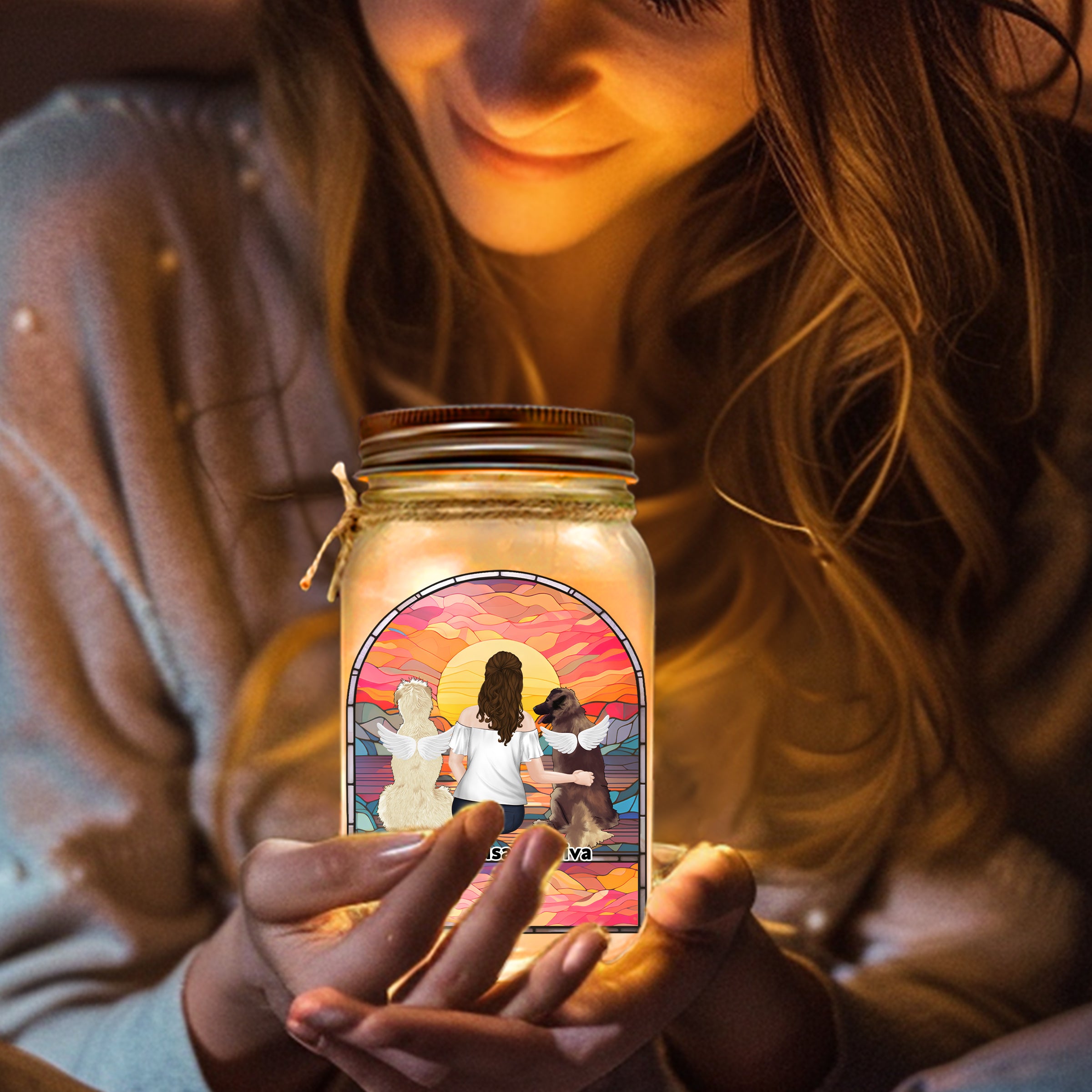 Your Wings Were Ready But My Heart Was Not - Personalized 16oz Custom Mason Jar Light with Warm Starlight Effect
