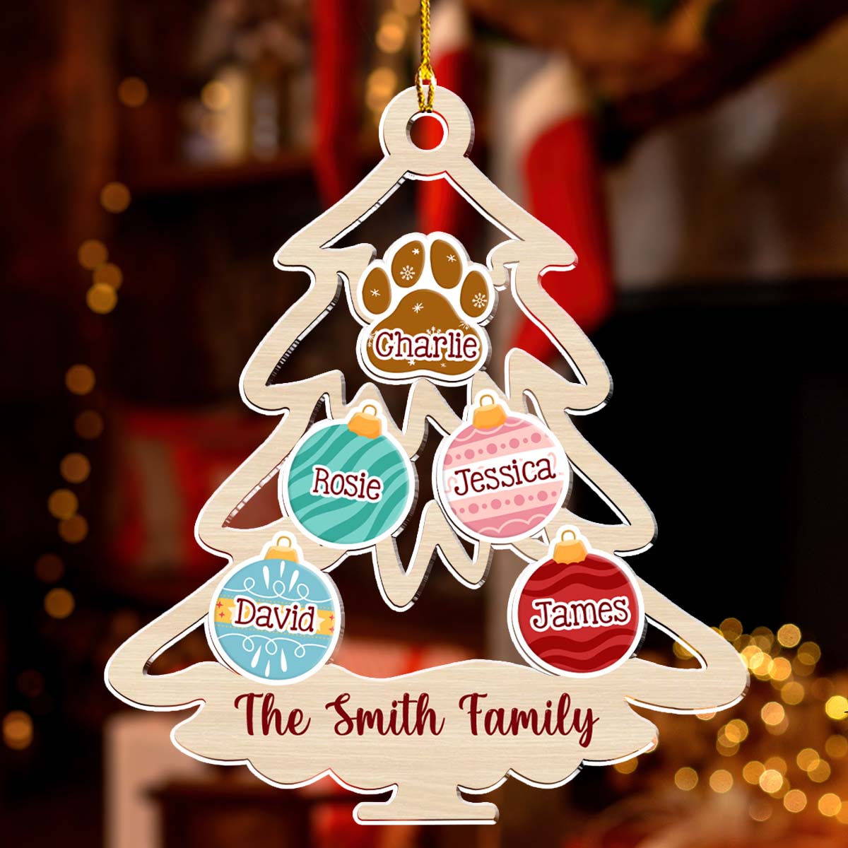 Family Tree Merry Christmas - Customizable Personalized Acrylic Christmas Ornament with 4' Diameter