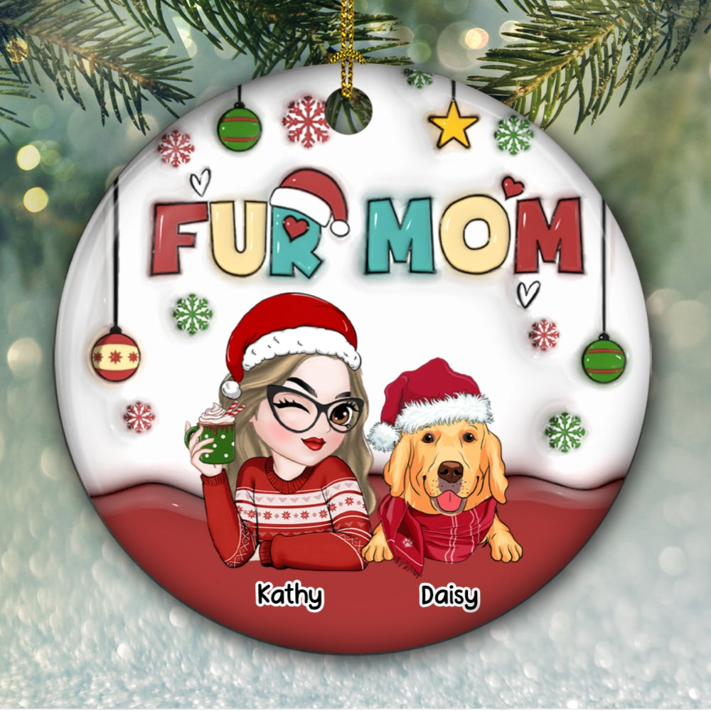 Mom Of Pets - Exquisite Personalized Custom 3D Inflated Effect Premium White Ceramic Christmas Ornament