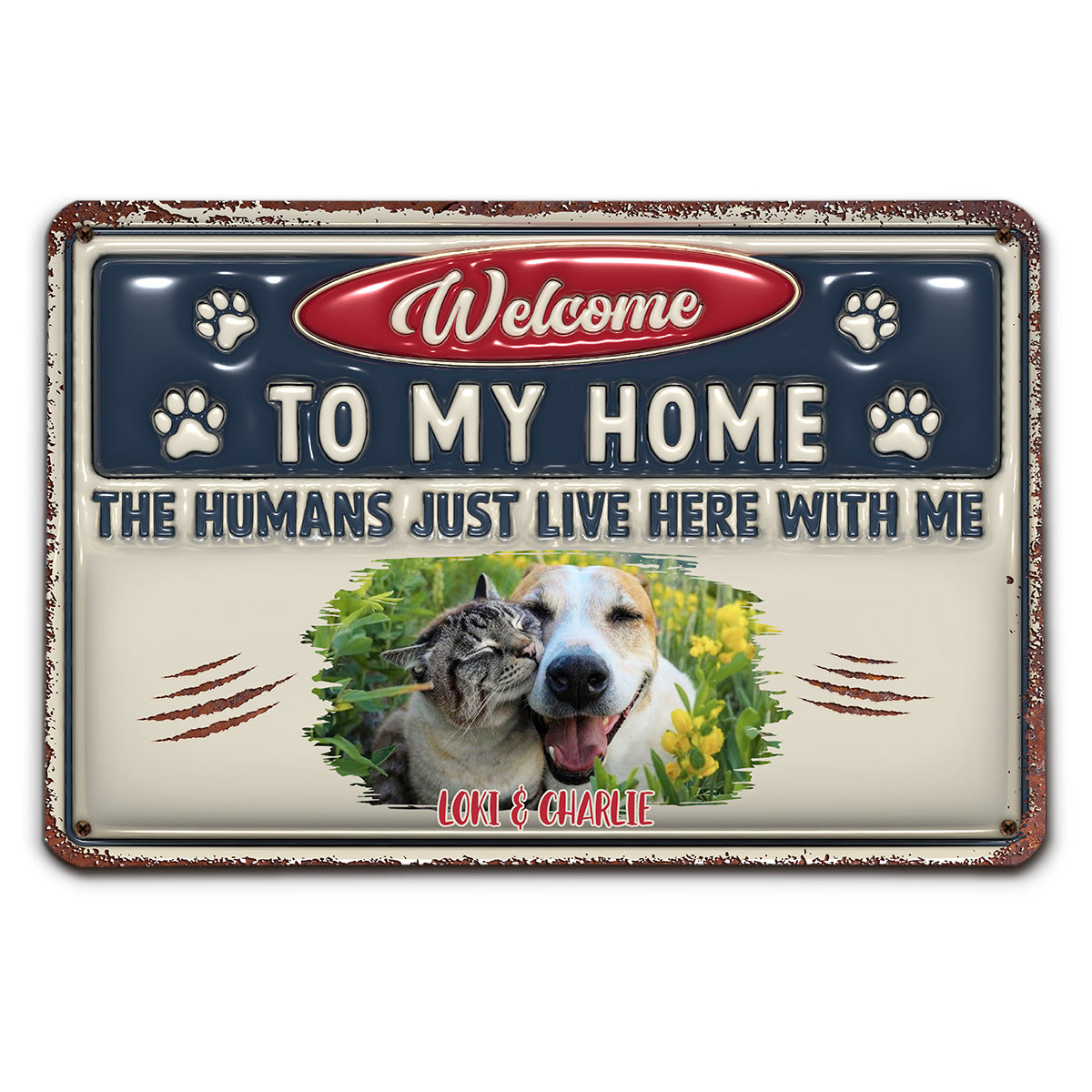Just Live Here Personalized Custom 3D Inflated Effect Rust - Look Metal Sign for Home and Office Decor