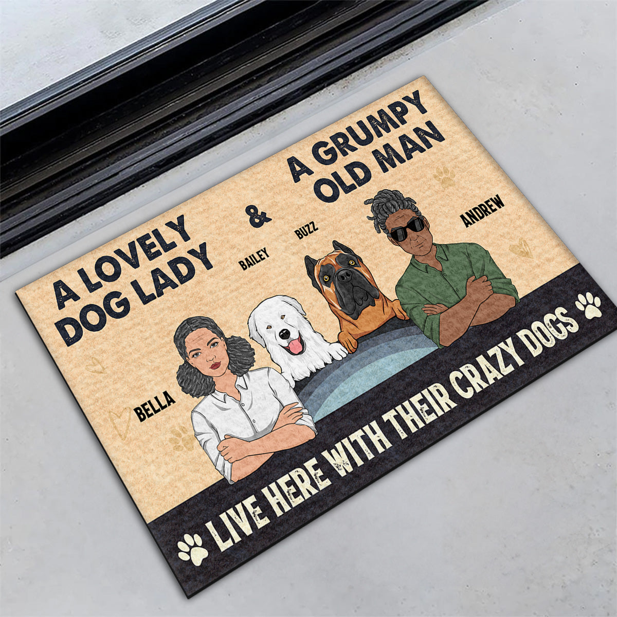 Lovely Dog Lady And Grumpy Old Man - Personalized Custom Doormat with Your Pet's Picture