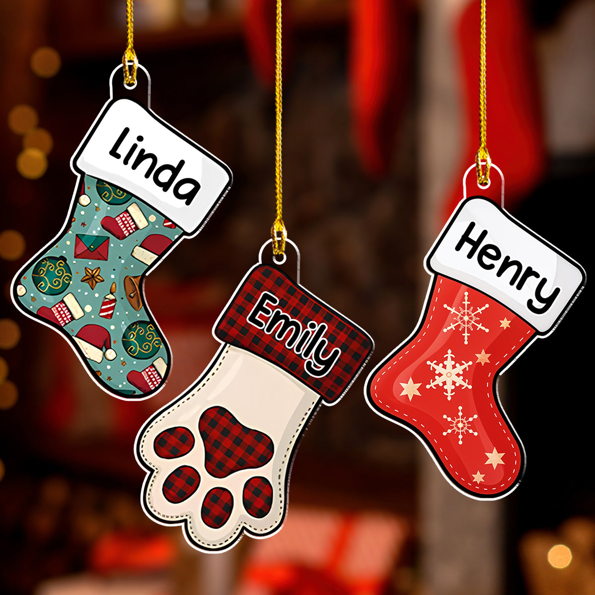 Customizable Personalized Family Member Stocking Acrylic Christmas Ornament