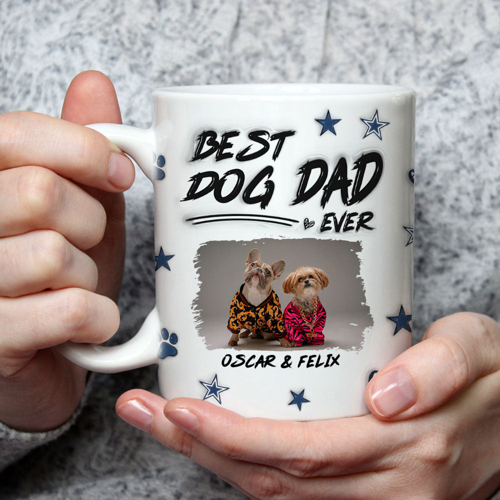 Best Personalized Custom 3D Inflated Effect Dog Dad Line Photo Mug - Ideal Gift for Dog Lovers