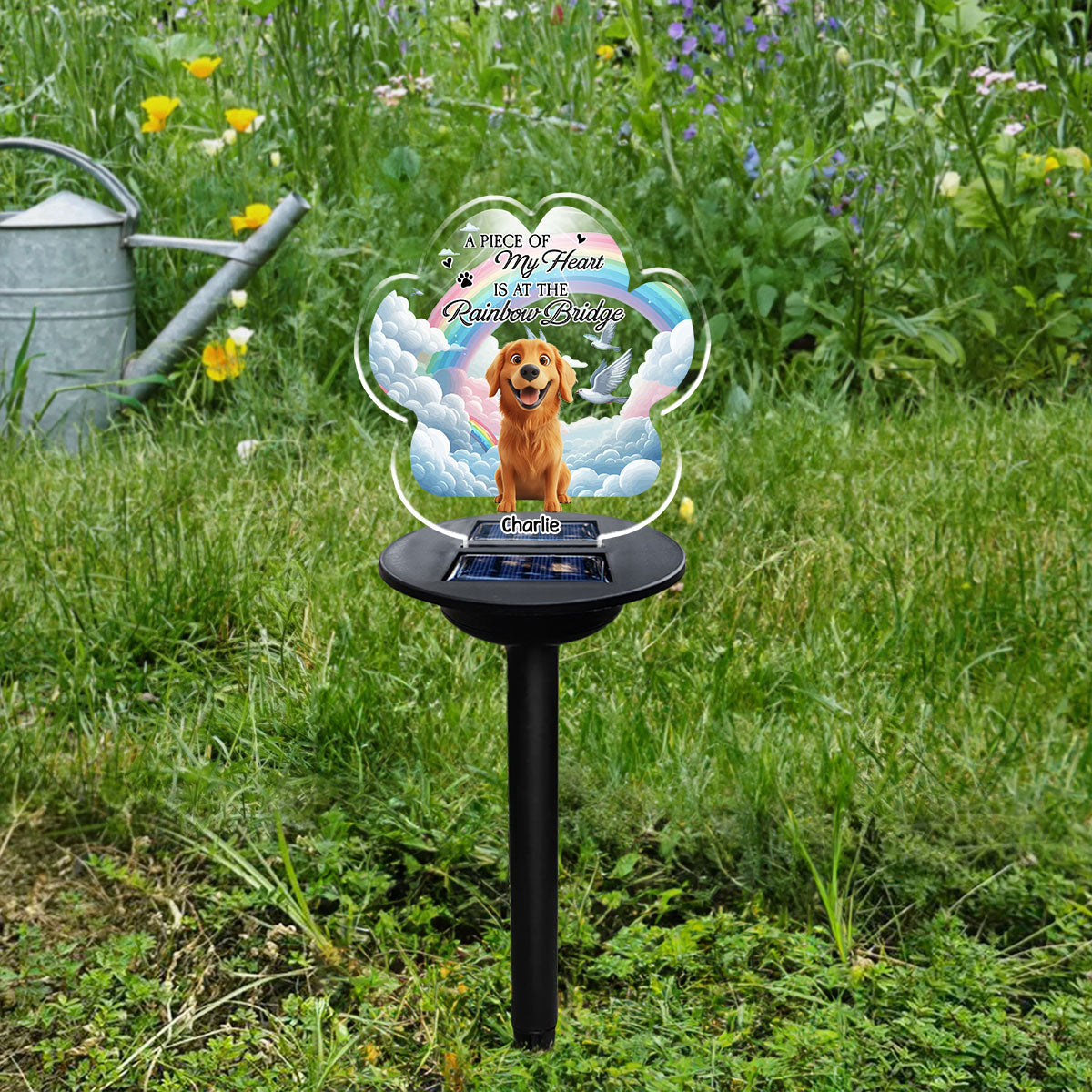 Personalized Custom Solar Light - A Piece Of My Heart Is At The Rainbow Bridge, Ideal Bereavement Gift