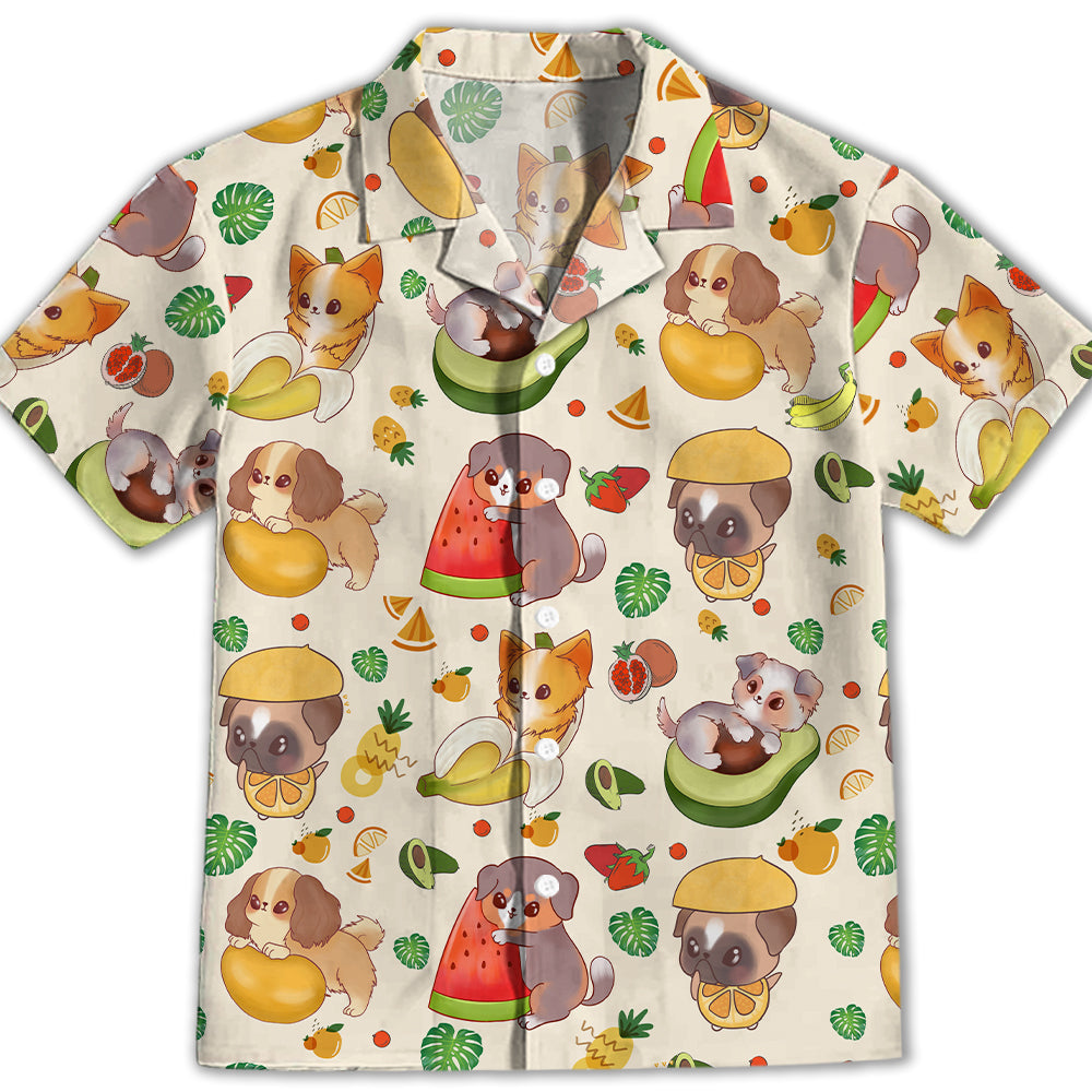 Adorable Dog And Fruit Themed Kids Button-up Shirt