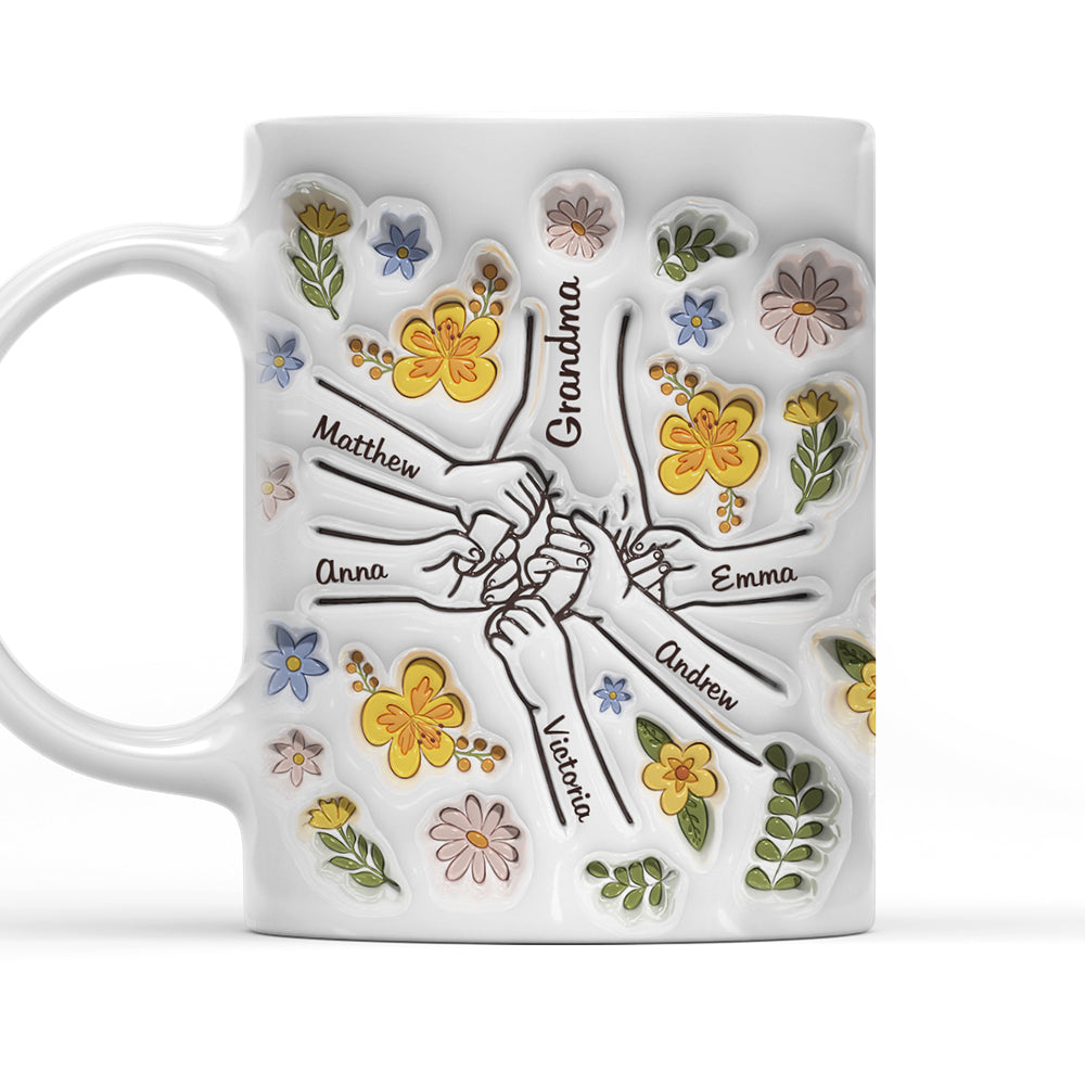 Personalized Custom 3D Inflated Effect Ceramic Mug for All Beverages - Hand In Hand, Also Heart In Heart