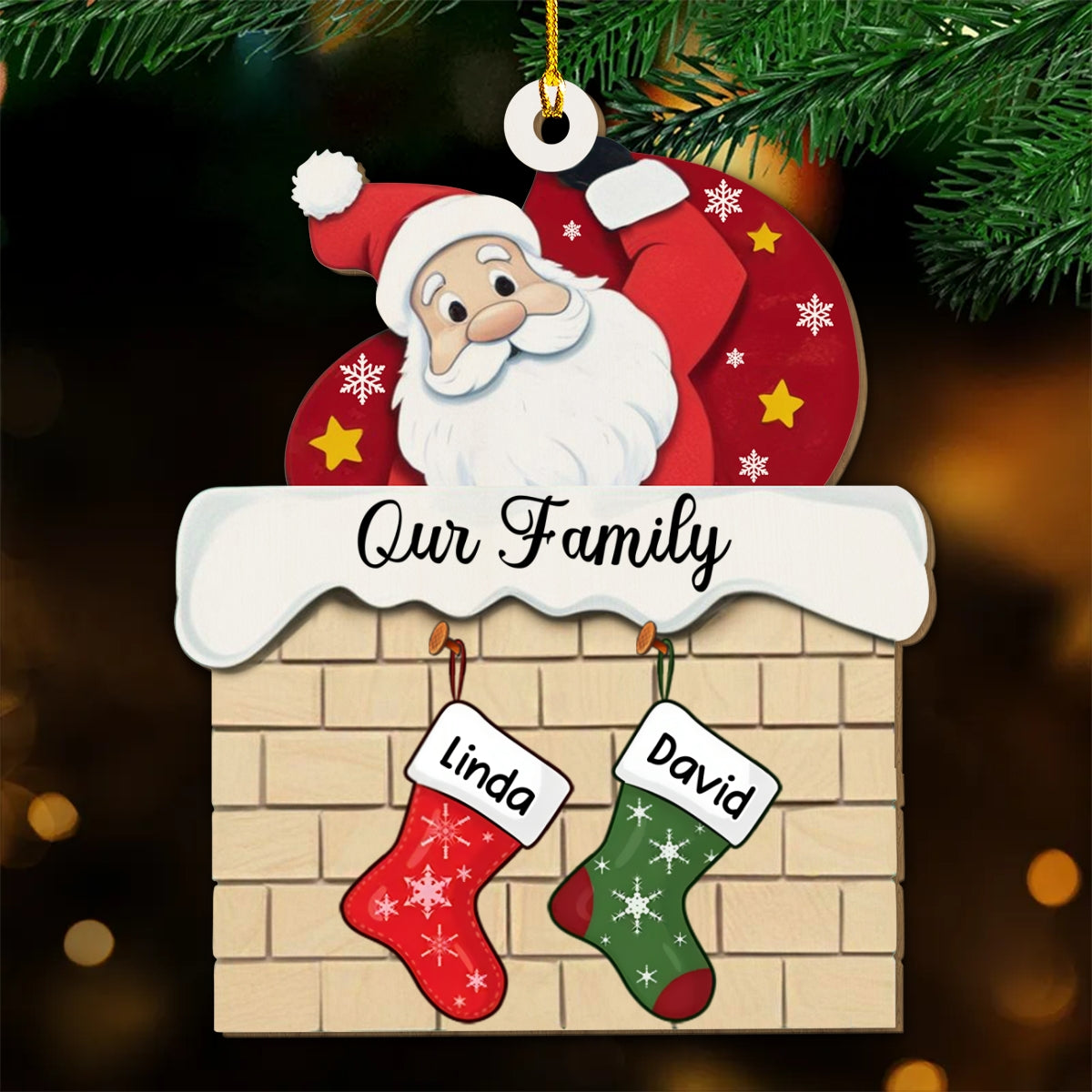 Personalized Custom Wood Christmas Stocking Ornament with Family Name