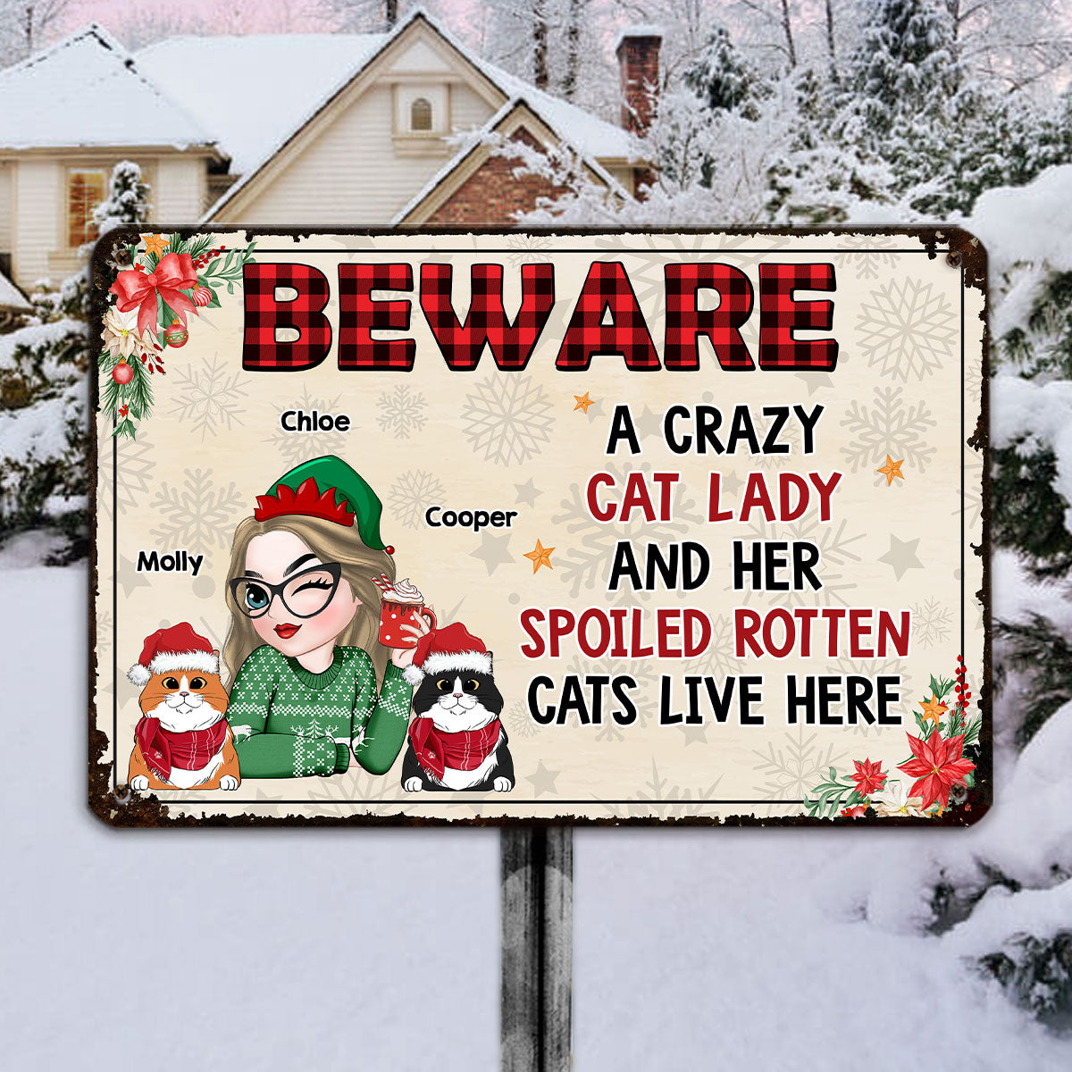 Beware A Crazy Cat Lady - Stunning Personalized Custom Metal Sign for Home and Office Decor