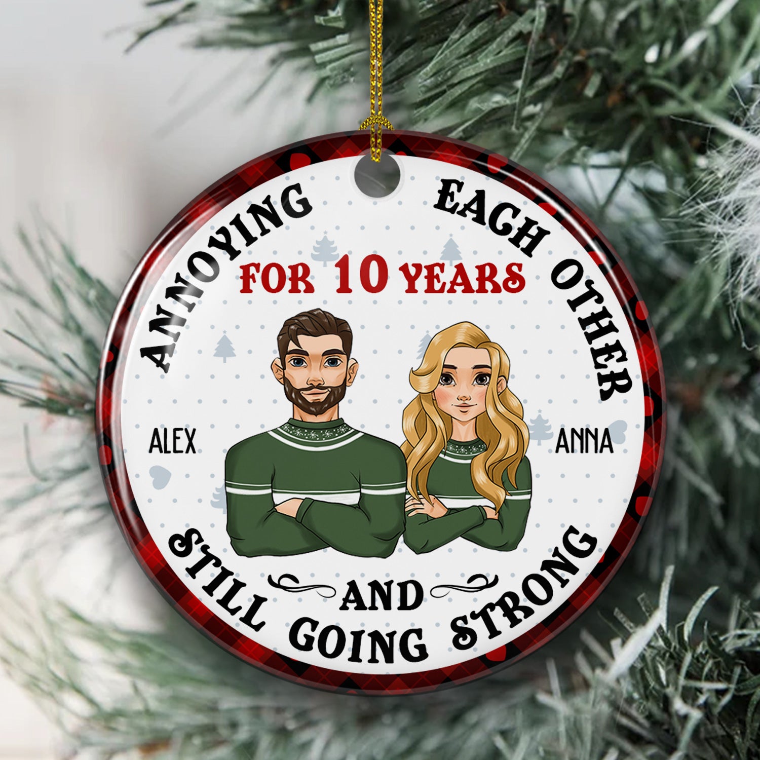 For Years - Premium Personalized Custom Circle White Ceramic Christmas Ornament with Vibrant Dye-Sublimation Printing