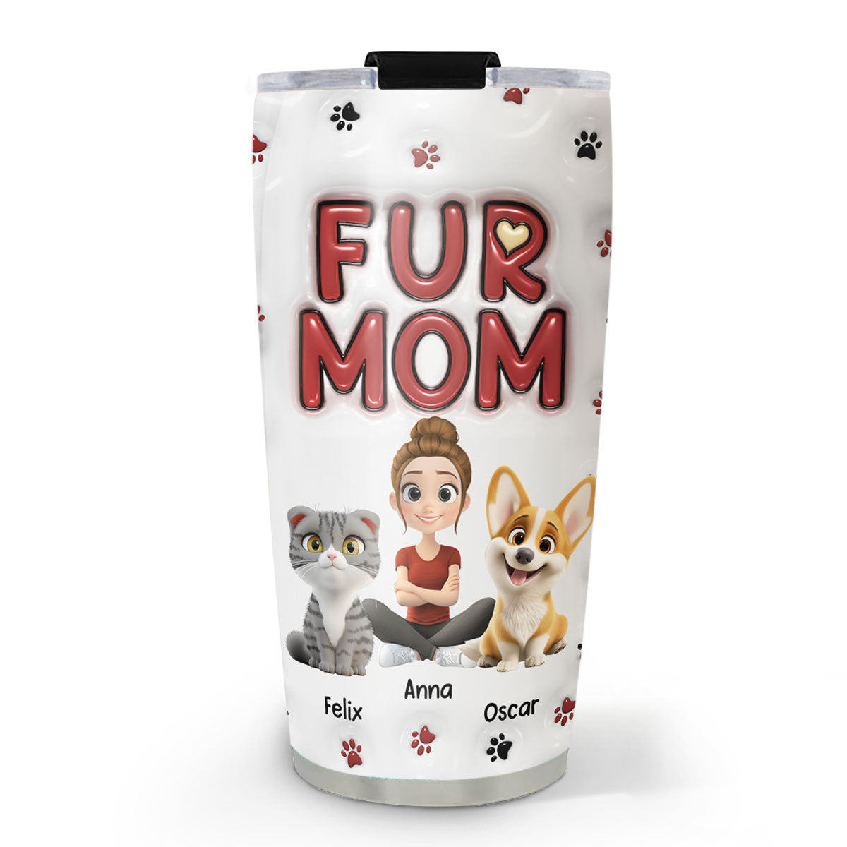 Stylish Personalized Custom 3D Inflated Effect Tumbler for Lovely Fur Moms - High - Quality 20oz Stainless Steel