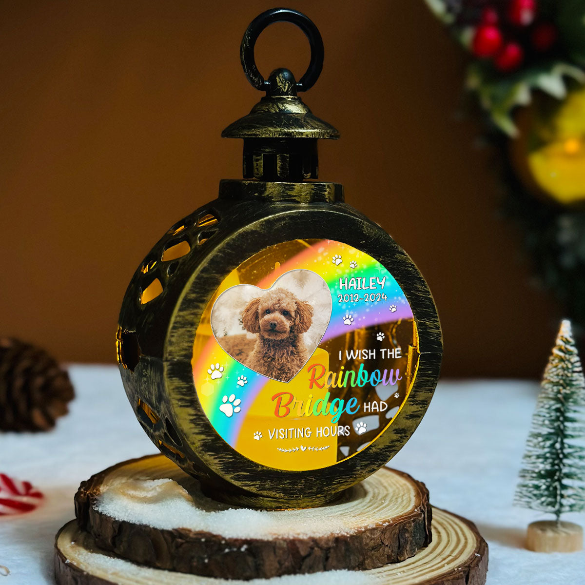 Personalized Custom Christmas Lantern - Cross the Rainbow Bridge with Festive Cheer