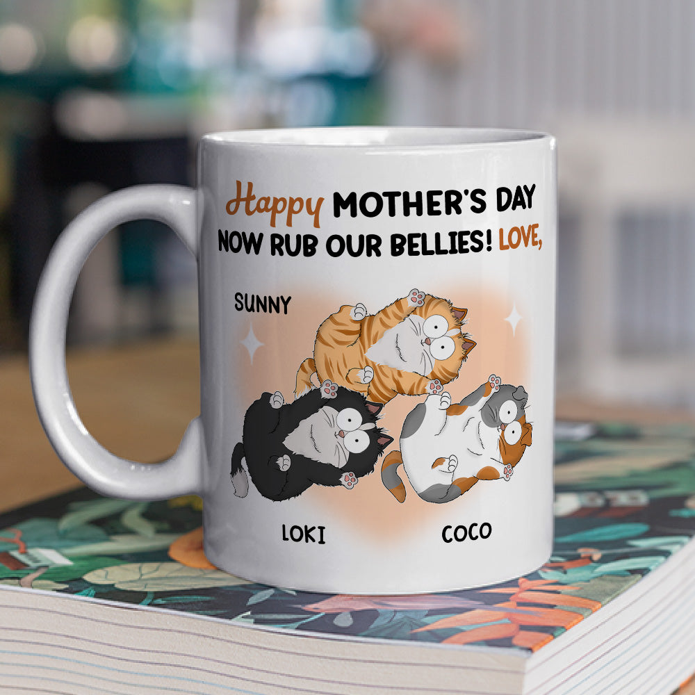 Now Rub Our Bellies - Customizable Personalized Coffee Mug for Pet Lovers