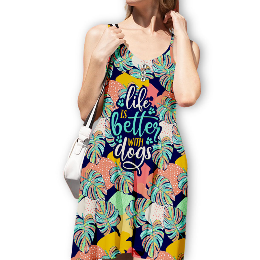 Navy Life Is Better With Dogs Pattern Strappy Dress - Ideal for Pet Lovers and Fashion Enthusiasts