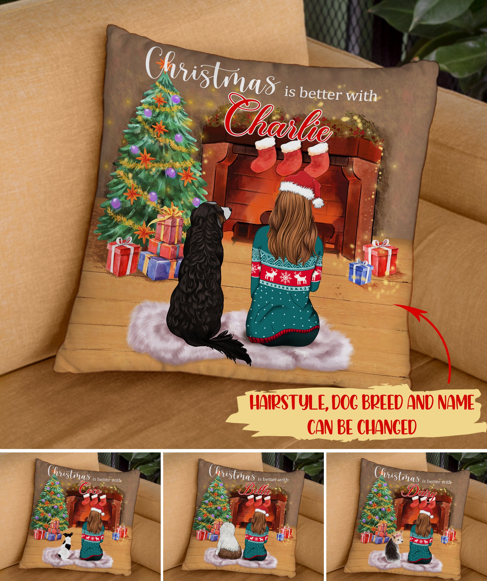 Personalized Custom Christmas Throw Pillow with Dog Design - Ideal Christmas Gifts for Dog Lovers