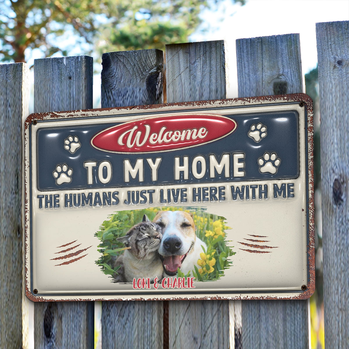 Just Live Here Personalized Custom 3D Inflated Effect Rust - Look Metal Sign for Home and Office Decor