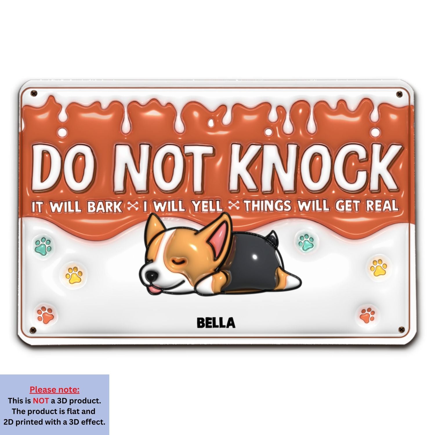 Customizable 3D Inflated Effect Metal Sign - Do Not Knock, My Dogs Will Bark! Ideal for Home & Office Decor