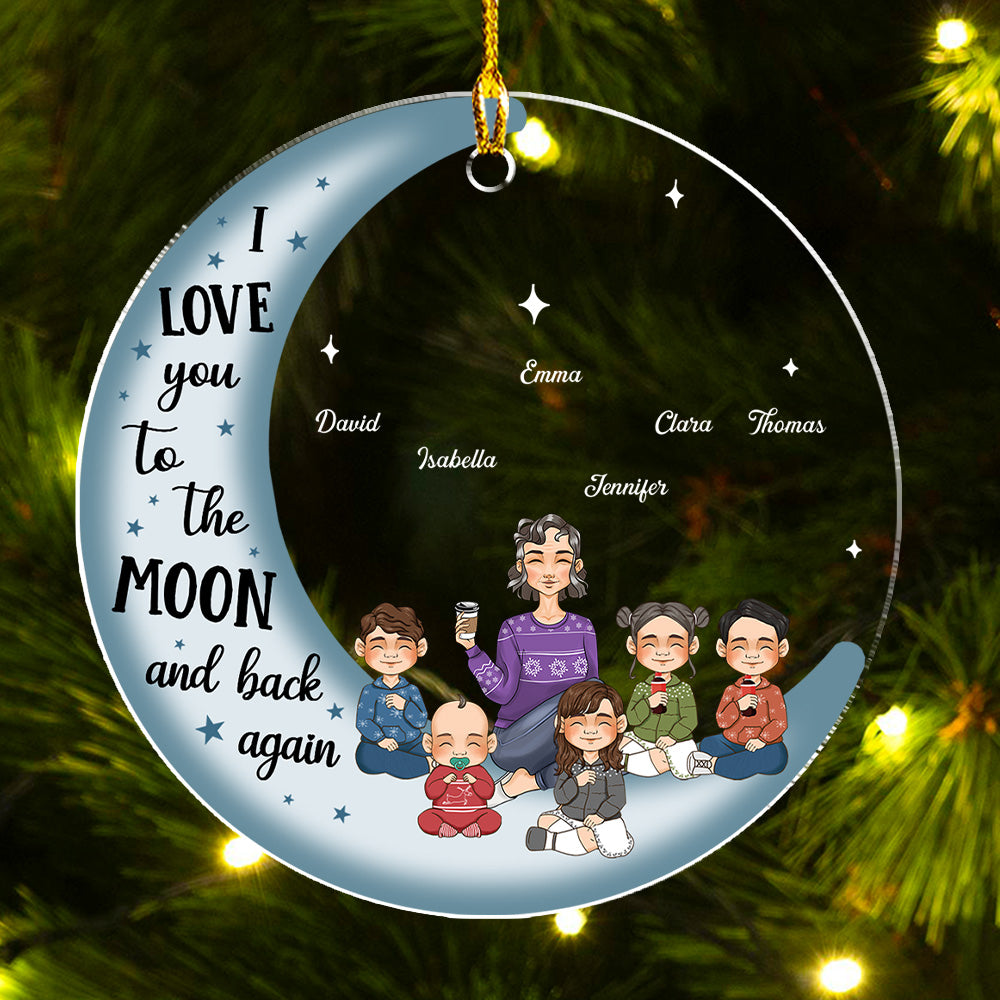 Grandma & Grandkid On Moon - Unique Personalized Custom Acrylic Christmas Ornament