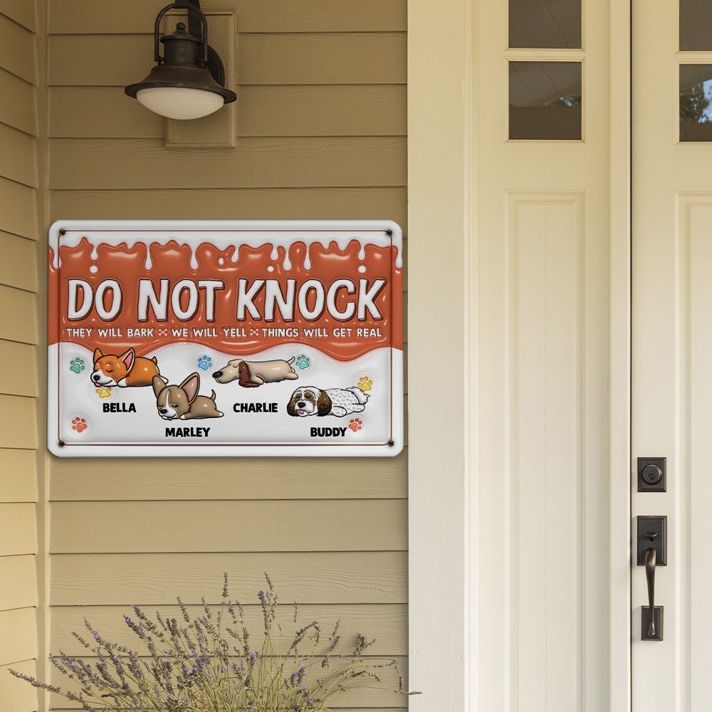 Customizable 3D Inflated Effect Metal Sign - Do Not Knock, My Dogs Will Bark! Ideal for Home & Office Decor