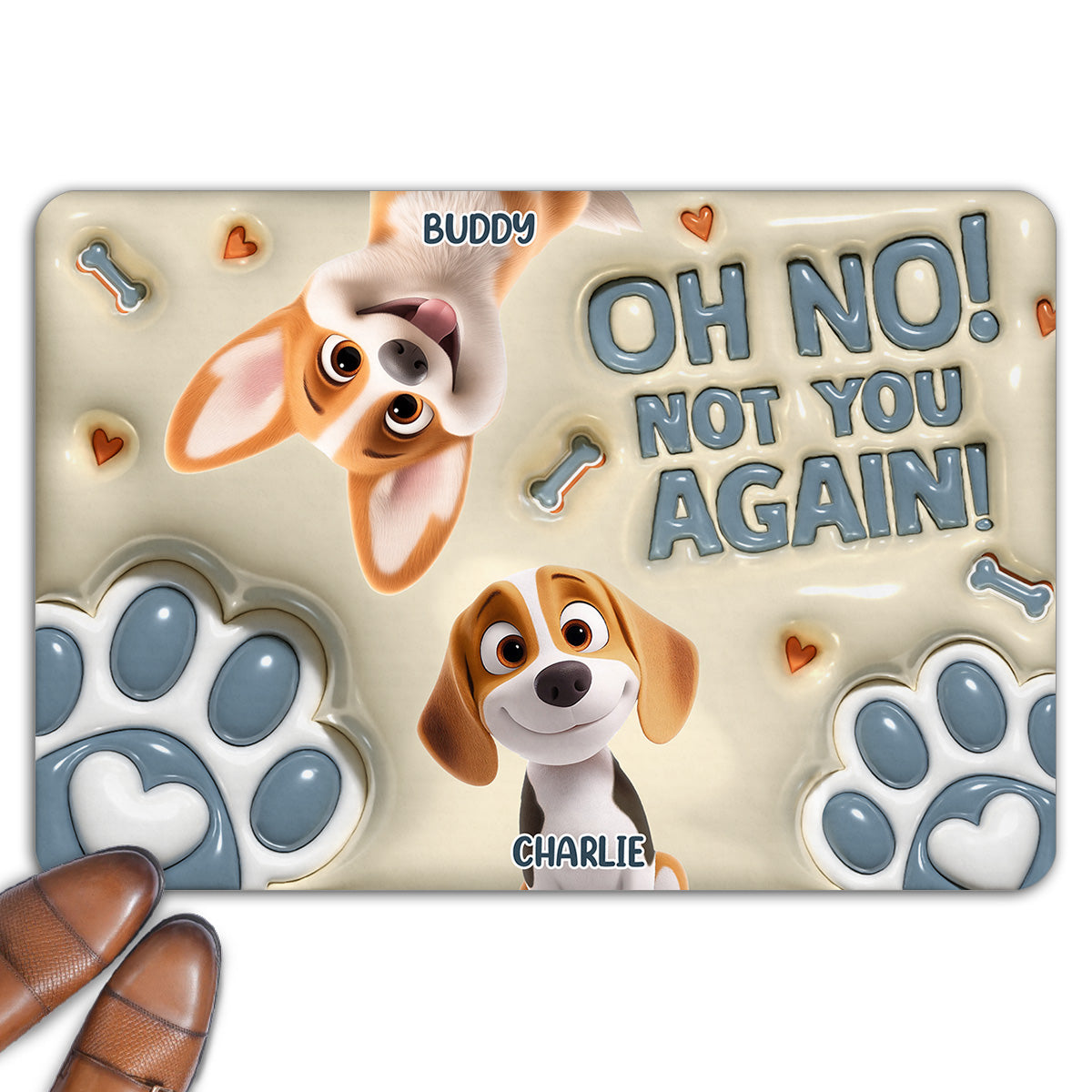Paws Or Feet Welcome Here - Personalized Custom 3D Inflated Effect Doormat with Sublimation Printing and Multiple Size Options