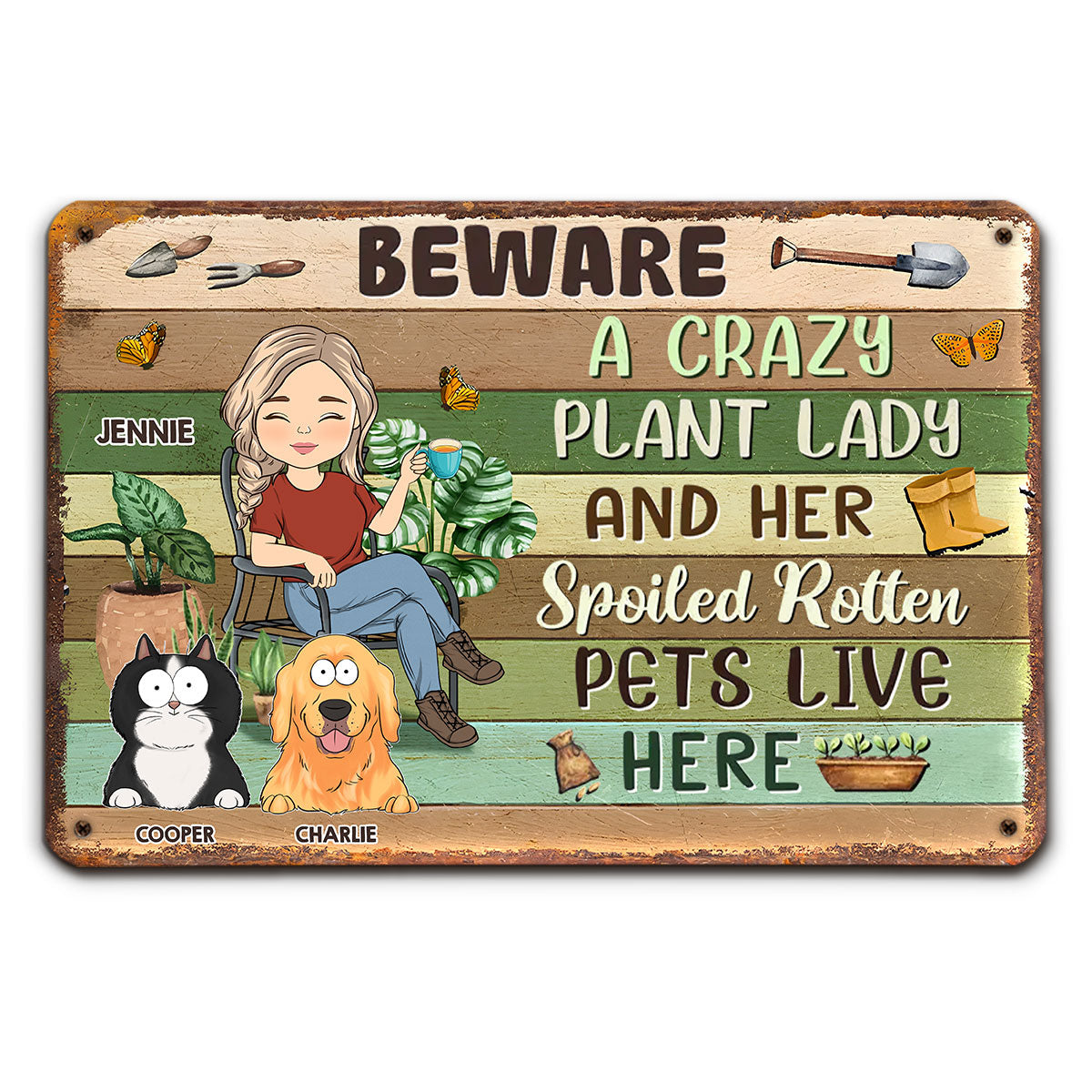 Unique Personalized Custom Metal Sign for Crazy Plant Ladies and Their Pets
