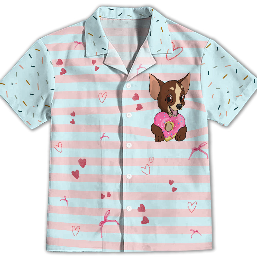 Adorable Chihuahua and Donut Design - Kids' Button - up Shirt