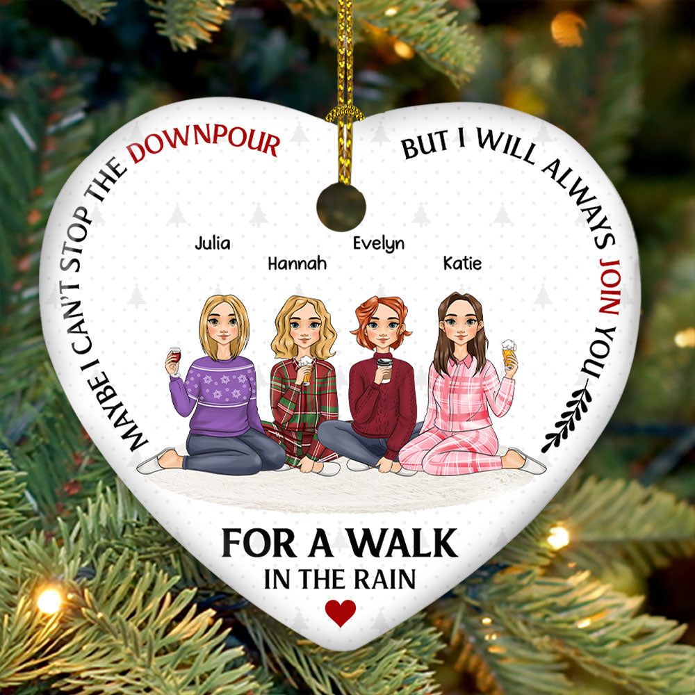 Personalized Custom Heart Ceramic Ornament - Walk in the Rain
