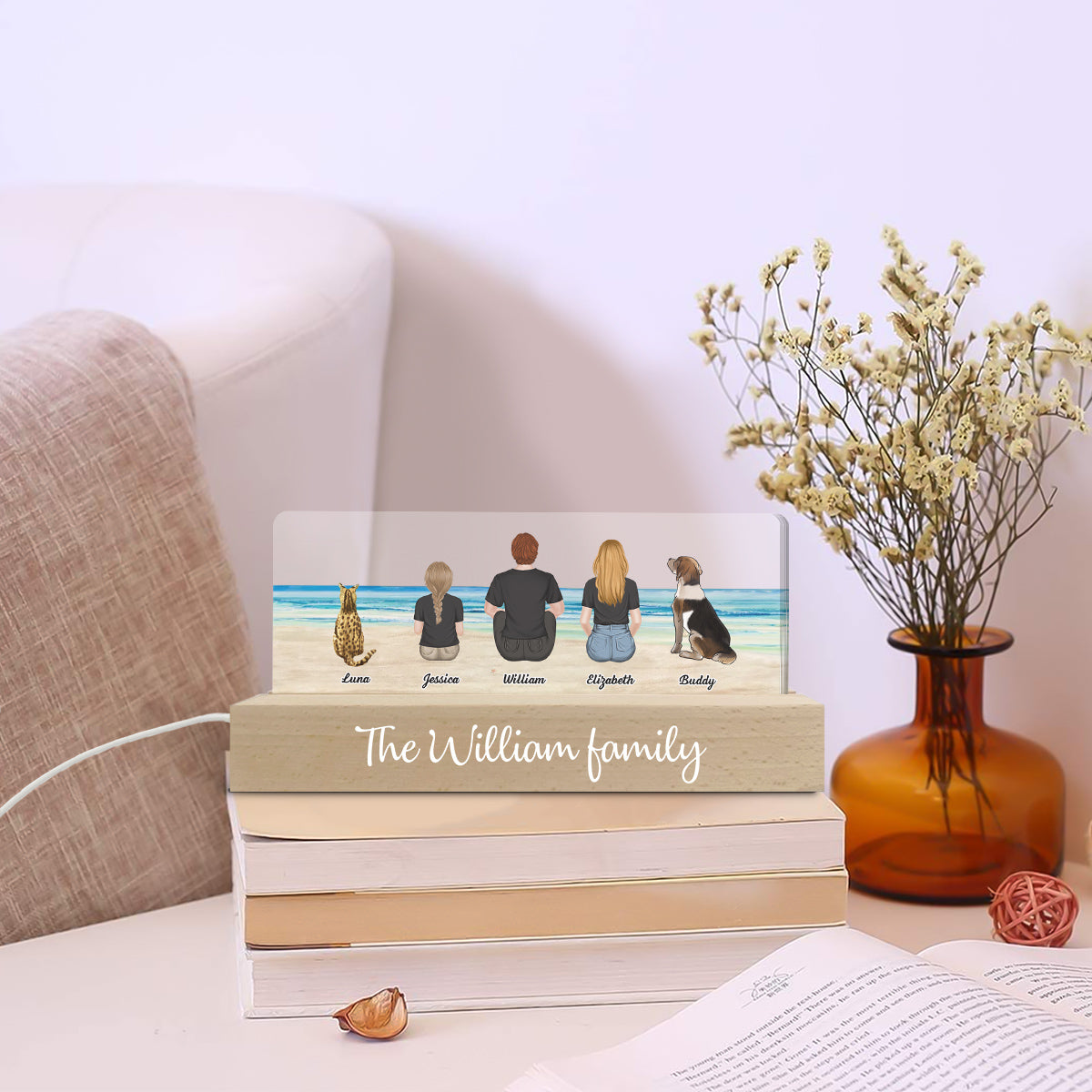 Family Sitting Back View - Personalized Custom 3D LED Romantic Night Light for Enchanting Spaces
