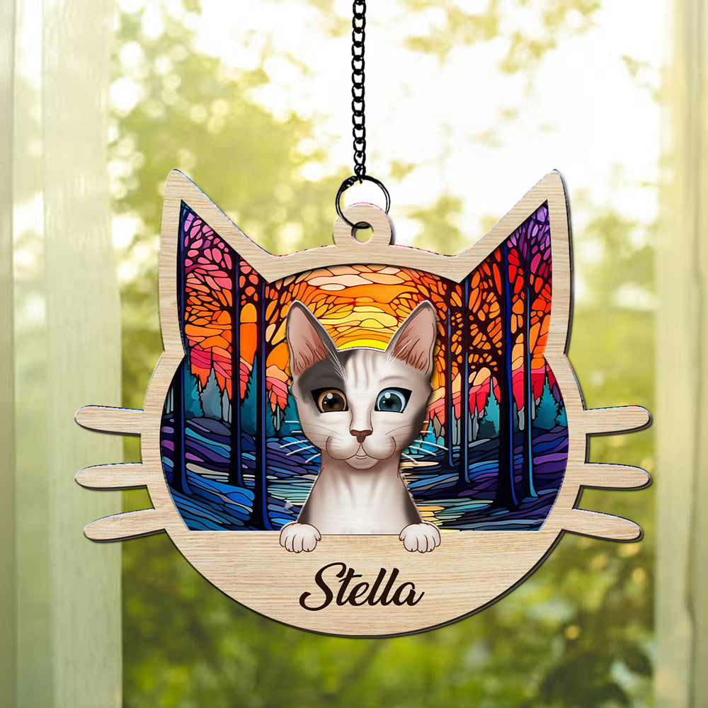 I Love My Cat - Personalized Custom Acrylic and Wood Suncatcher in 6-inch and 8-inch Sizes
