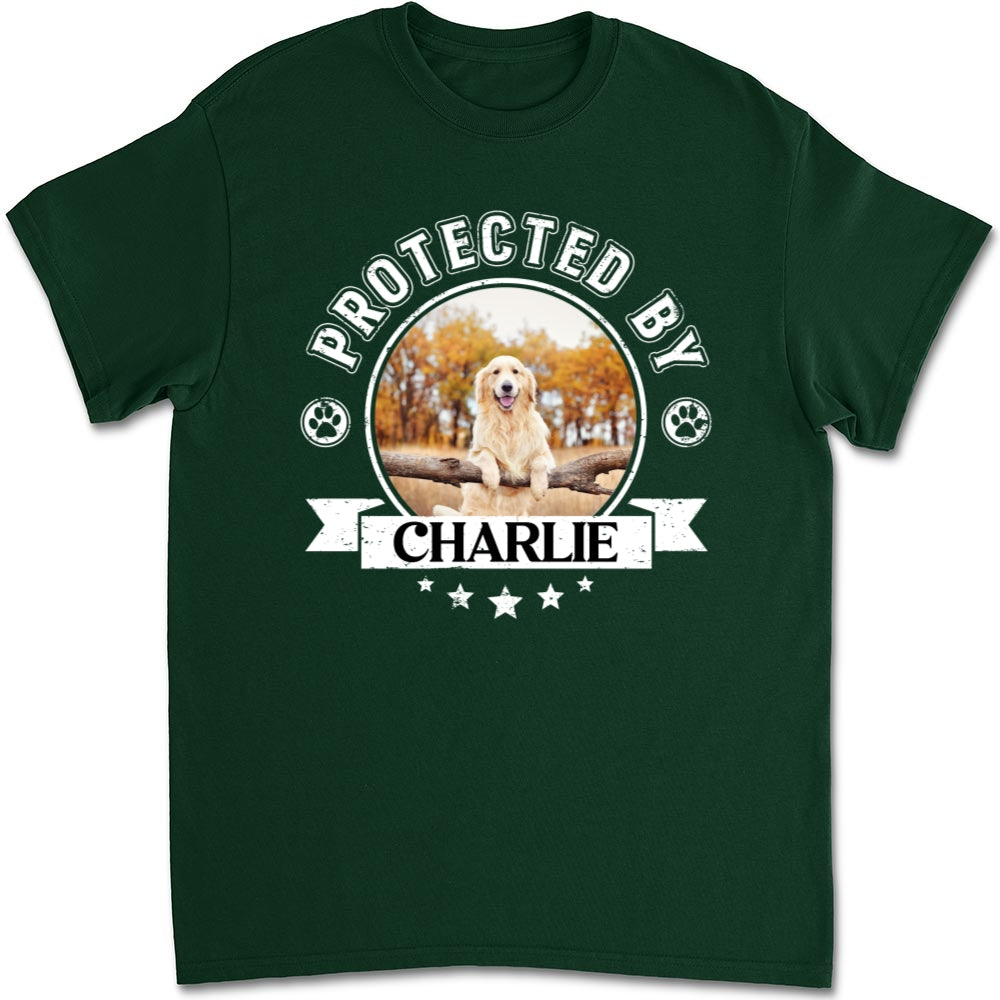 Protected By Human Dog Photo - Personalized Custom Unisex 5.3 oz T-Shirt for Pet Lovers