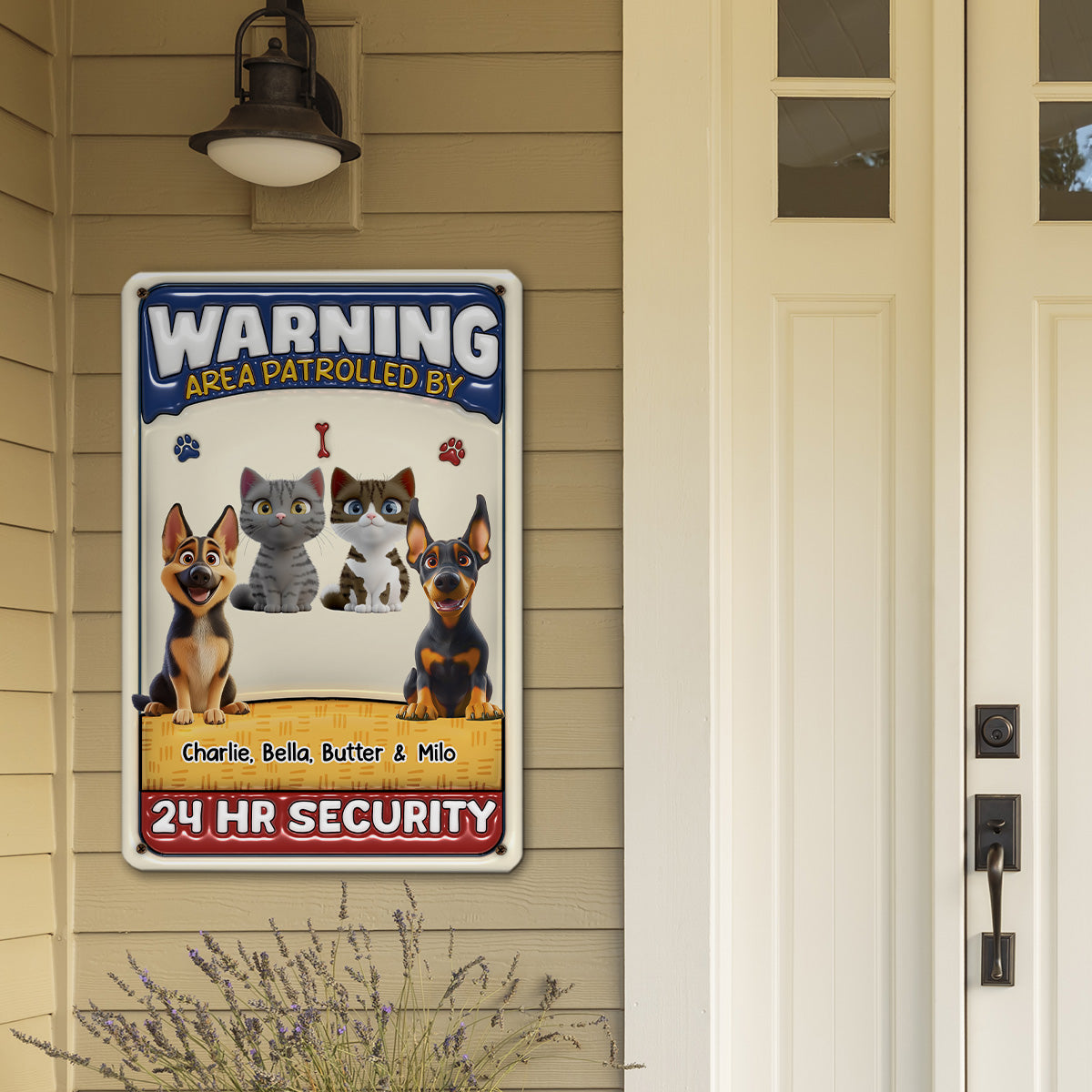 Personalized Custom 3D Inflated Effect Metal Sign for the Area Patrolled By Pets