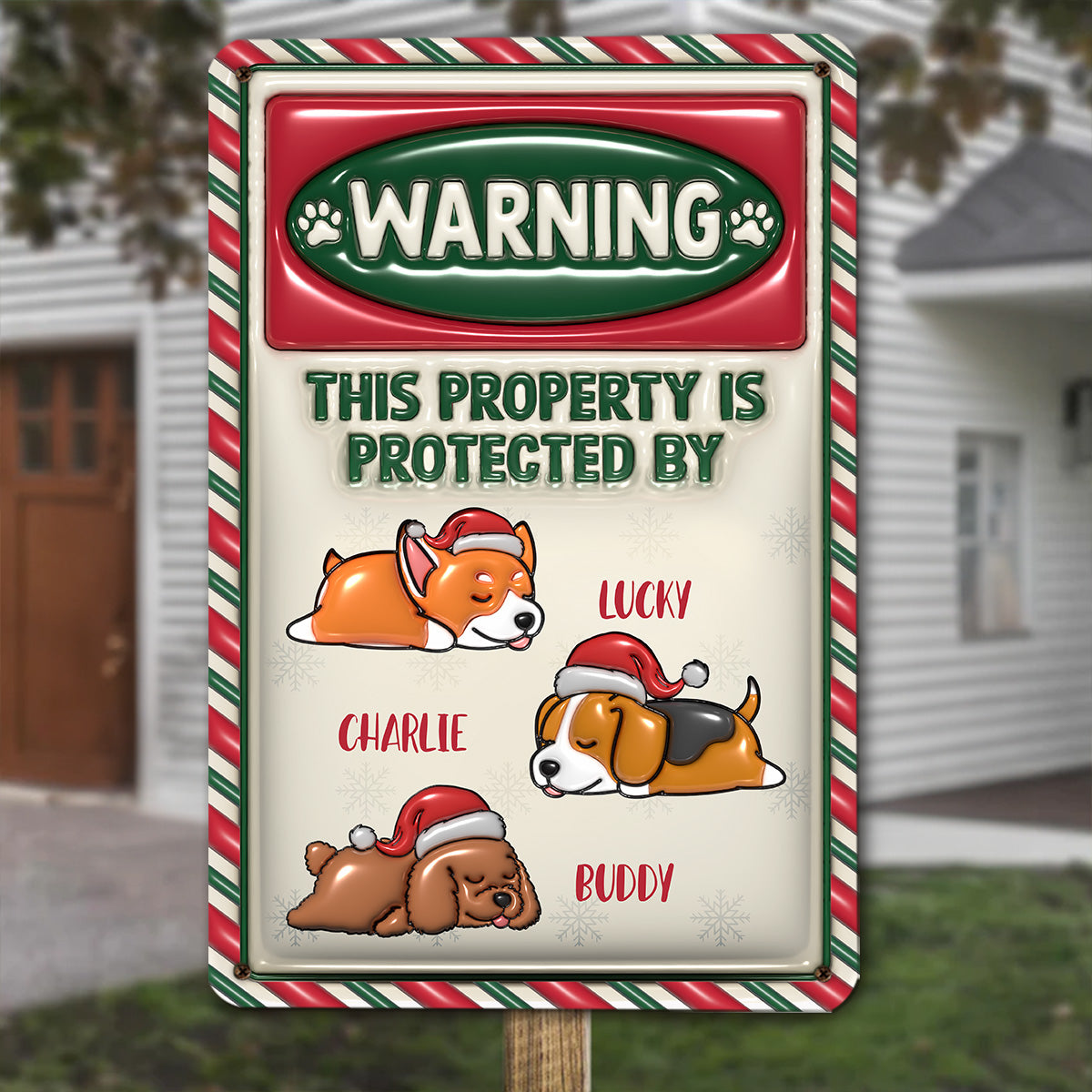 Christmas-Protected Property - Personalized Custom 3D Inflated Effect Metal Sign for Home and Office Decor
