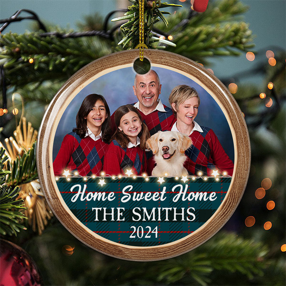 Personalized Custom Glossy Circle Ceramic Christmas Ornament - Home Sweet Home Design