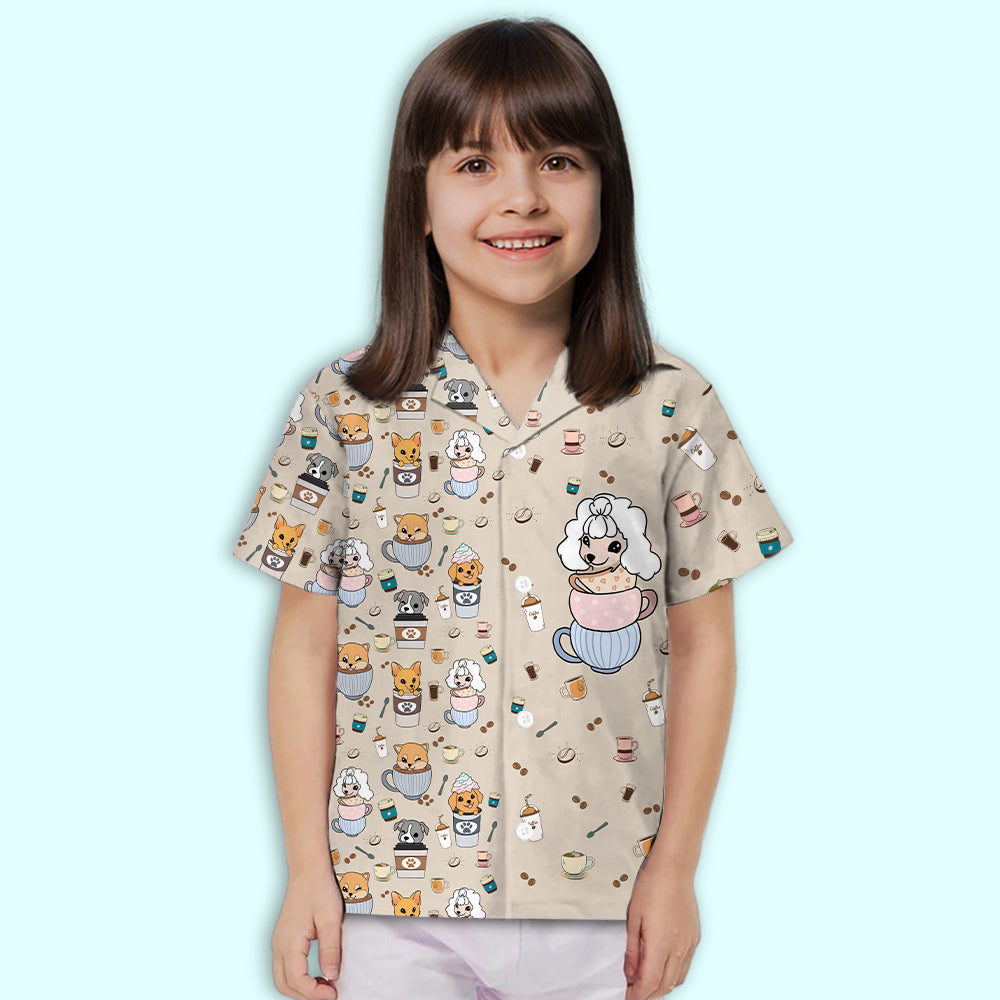 Dog And Cafe 3 - Adorable Kids Button-up Shirt with Pet Theme