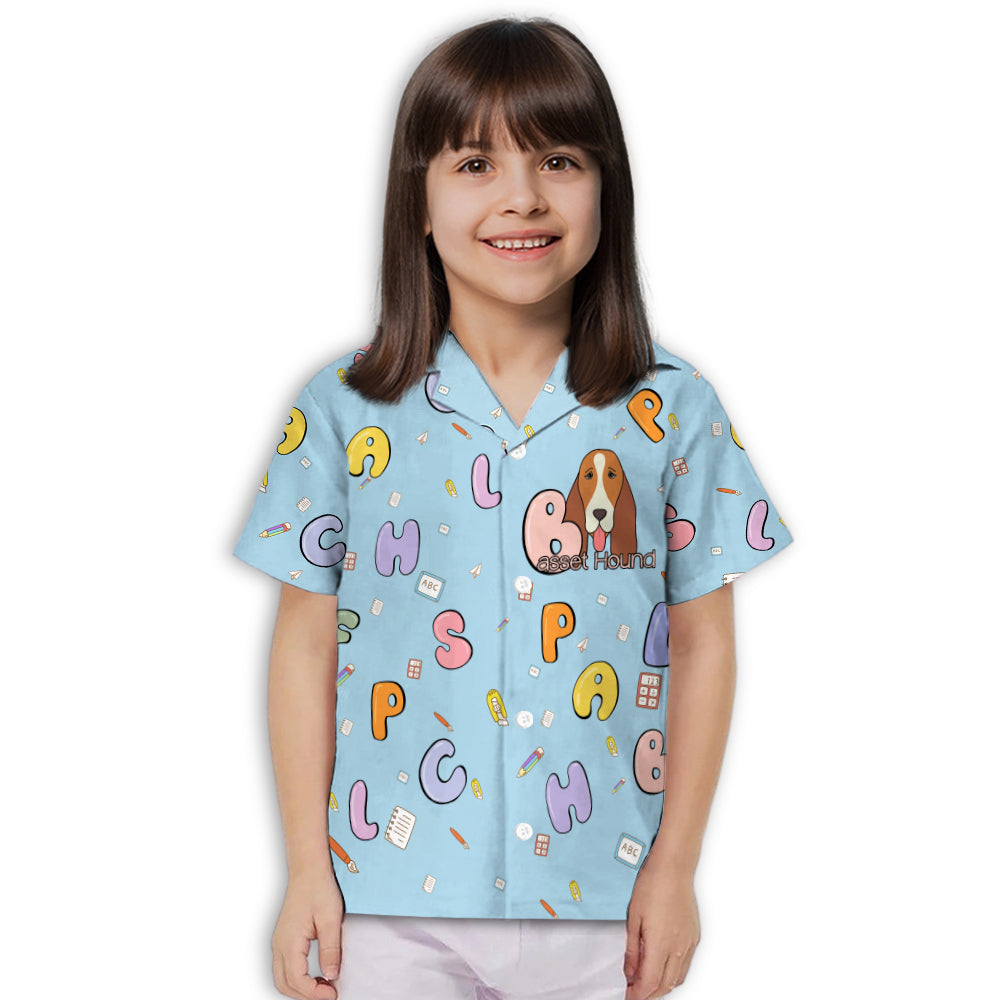 Adorable Basset Hound and Alphabet Print - Kids' Stylish Button - up Shirt